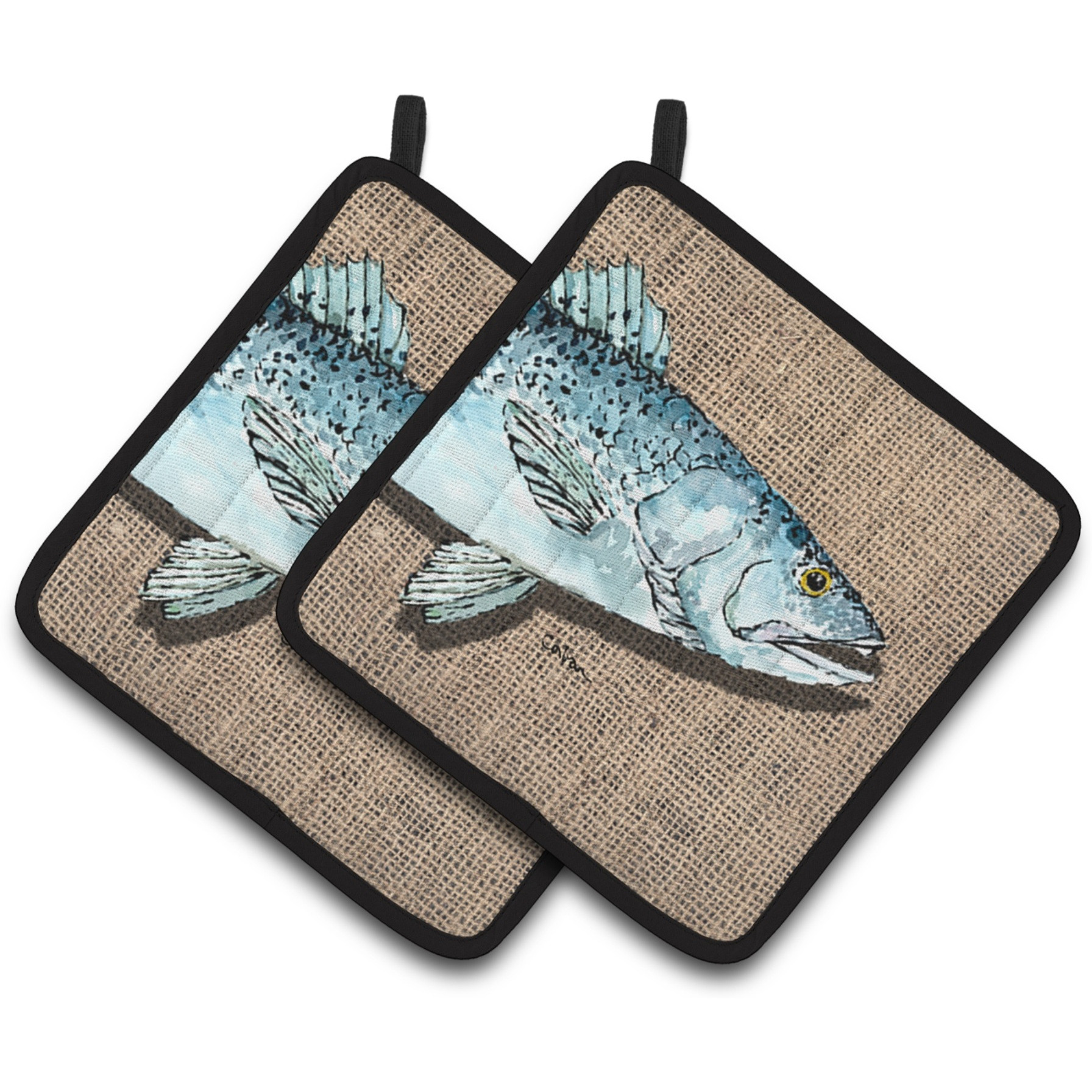 &quotCaroline's Treasures Fish Speckled Trout Pair of Pot Holders 8737PTHD, 7.5HX7.5W, Multicolor"