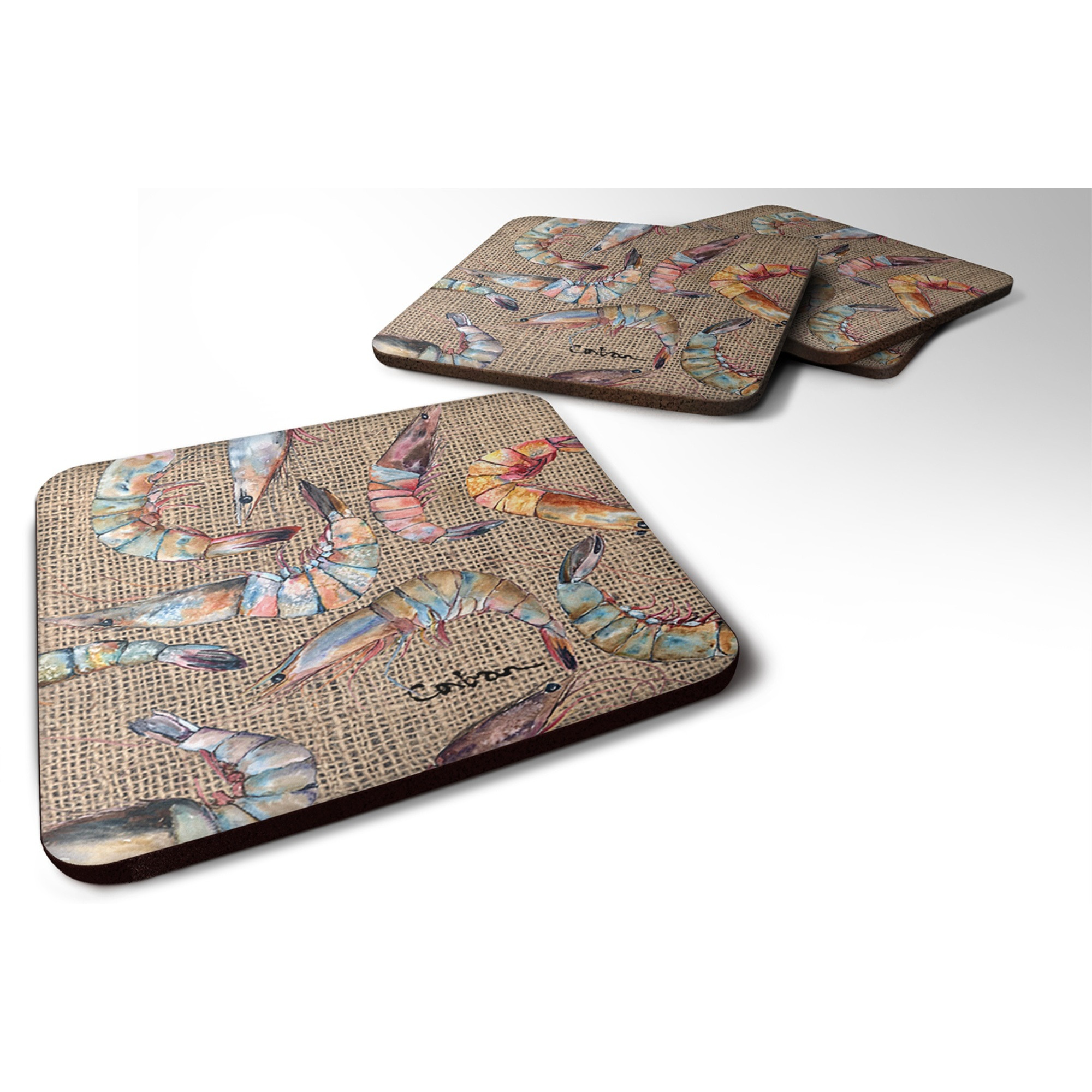 &quotCaroline's Treasures 8738FC Shrimp Foam Coasters (Set of 4), 3.5"" H x 3.5"" W, Multicolor"