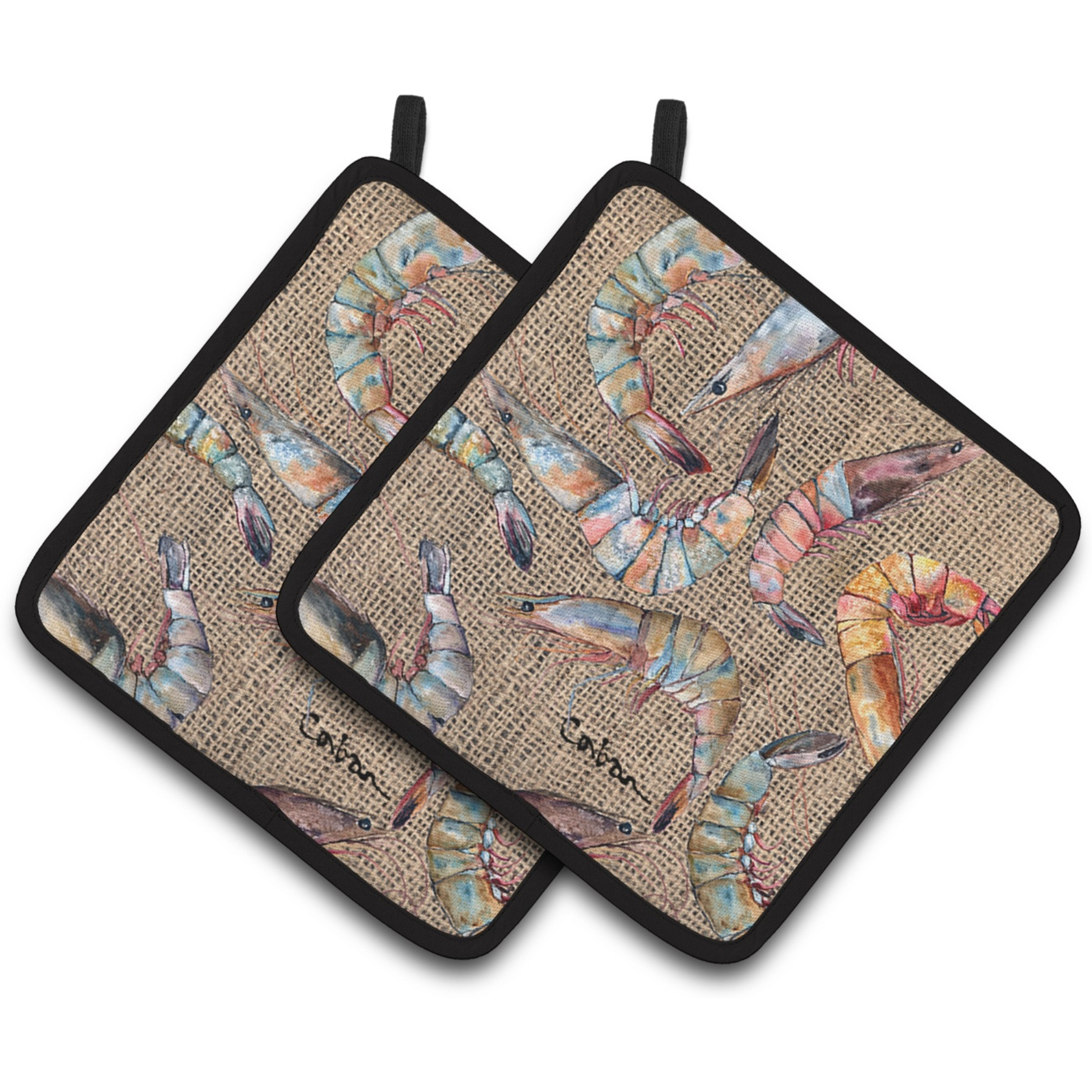 &quotCaroline's Treasures Shrimp Pair of Pot Holders 8738PTHD, 7.5HX7.5W, Multicolor"