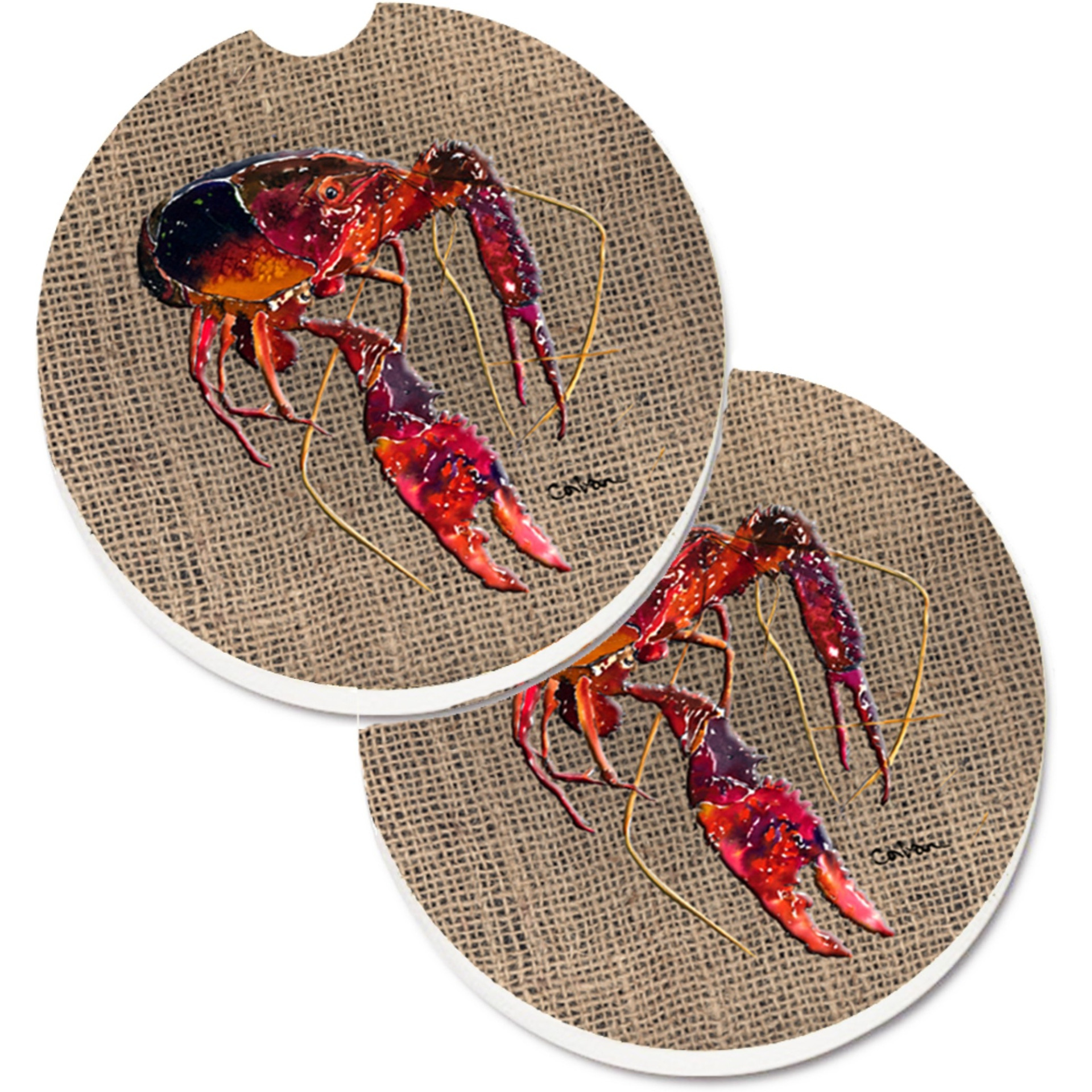 &quotCaroline's Treasures Crawfish Set of 2 Cup Holder Car Coasters 8739CARC, 2.56, Multicolor"
