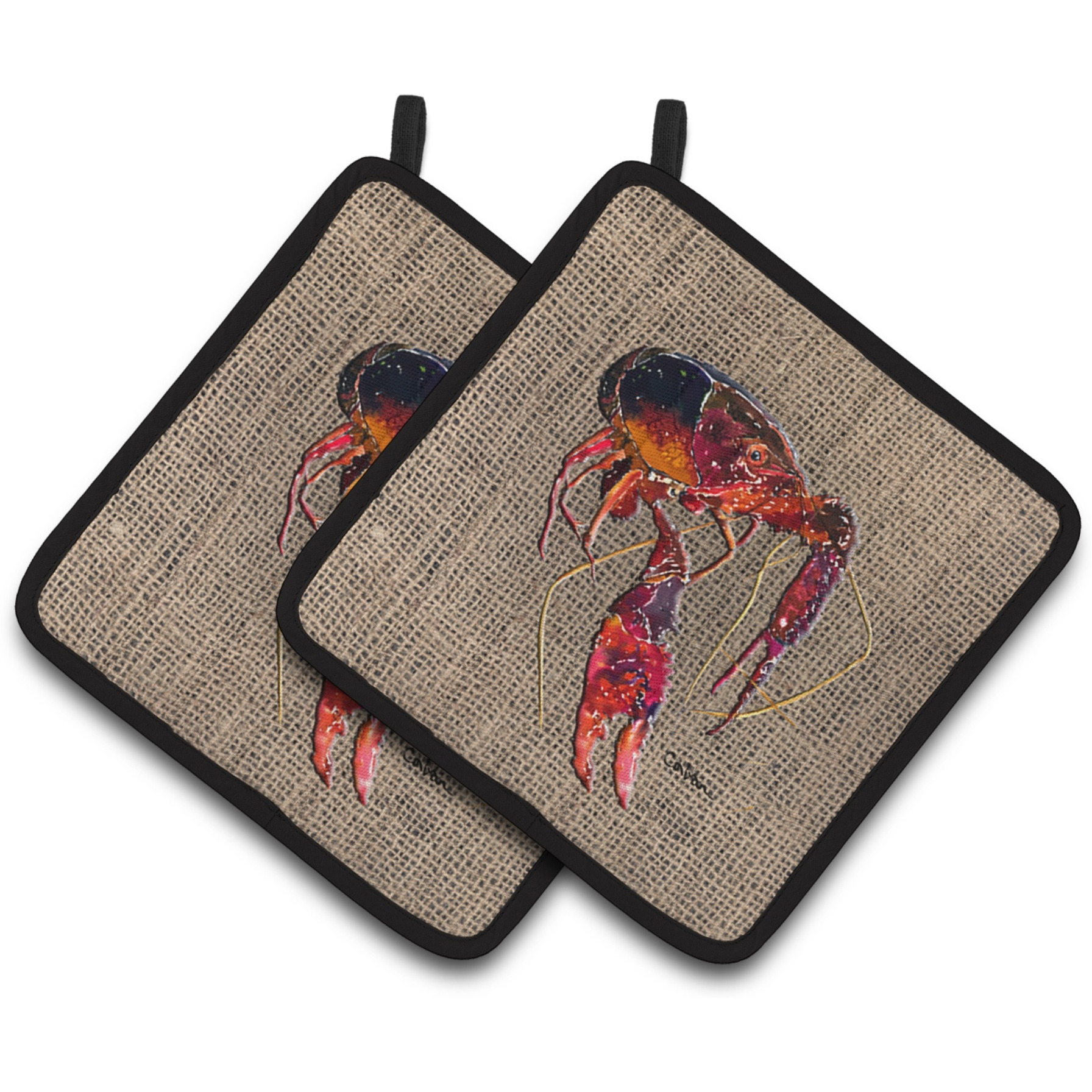 &quotCaroline's Treasures Crawfish Pair of Pot Holders 8739PTHD, 7.5HX7.5W, Multicolor"