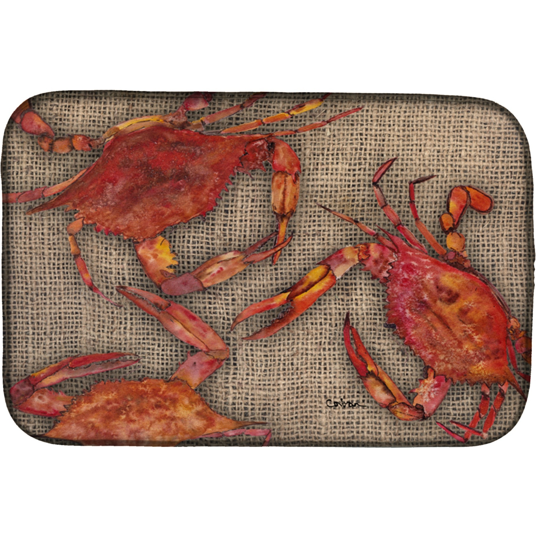&quotCaroline's Treasures Cooked Crabs on Faux Burlap Dish Drying Mat, 14 x 21, Multicolor"