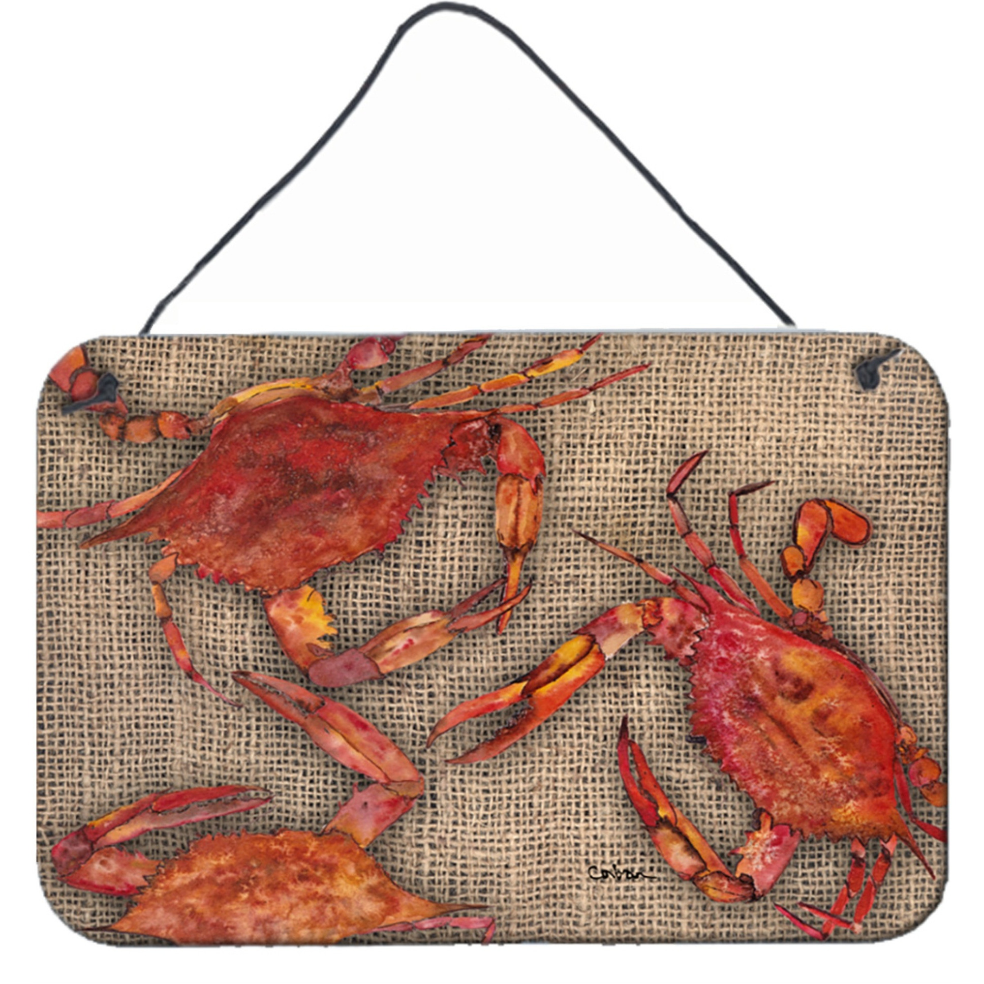 &quotCaroline's Treasures Cooked Crabs on Faux Burlap Aluminum Metal Wall or Door Hanging Prints, 8 x 12"""