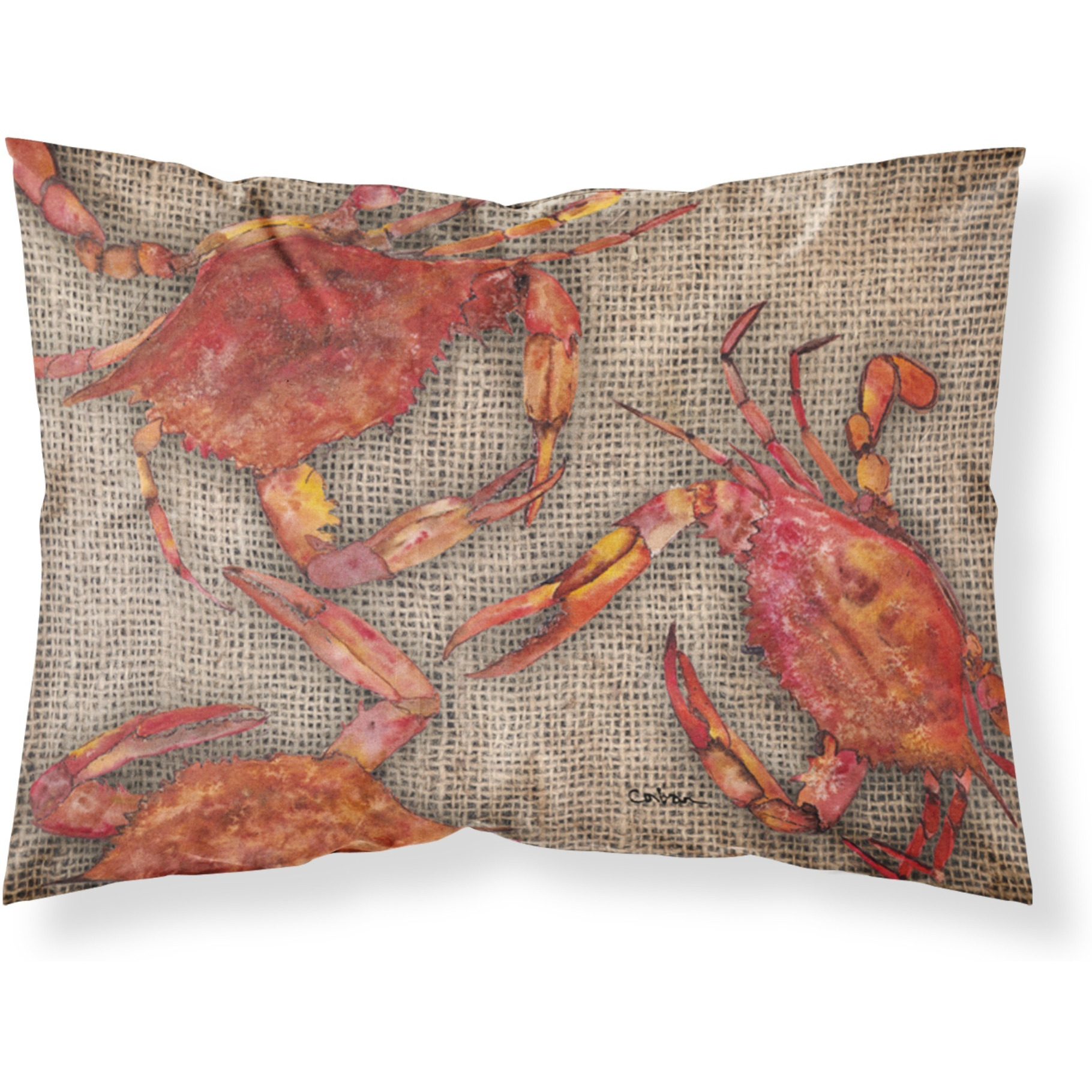 &quotCaroline's Treasures 8742PILLOWCASE Cooked Crabs On Faux Burlap Moisture Wicking Fabric Standard Pillowcase, Large, Multicolor"