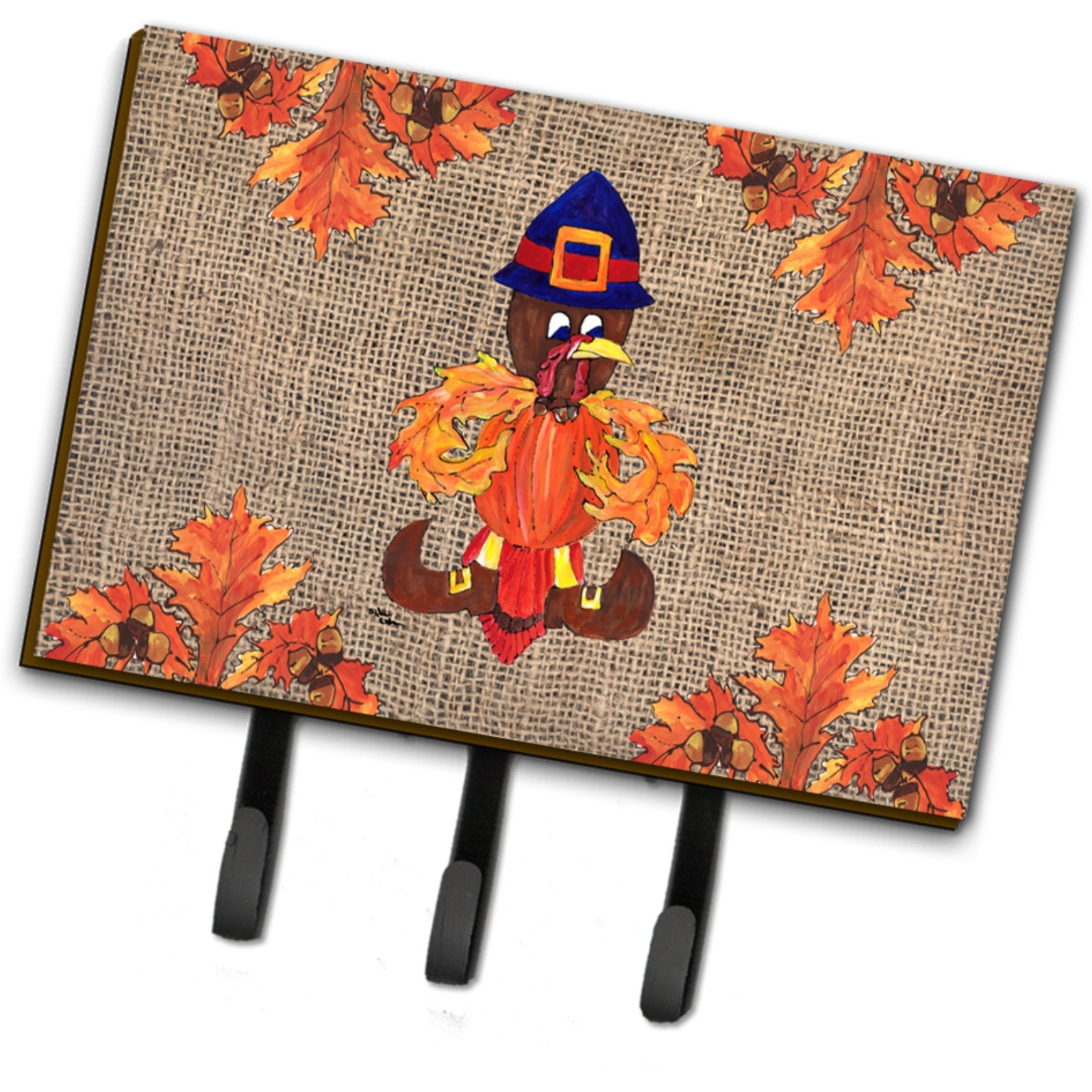 &quotCaroline's Treasures 8743TH68 Thanksgiving Turkey Pilgrim Fleur De Lis Leash Holder or Key Hook, Large, Multicolor"
