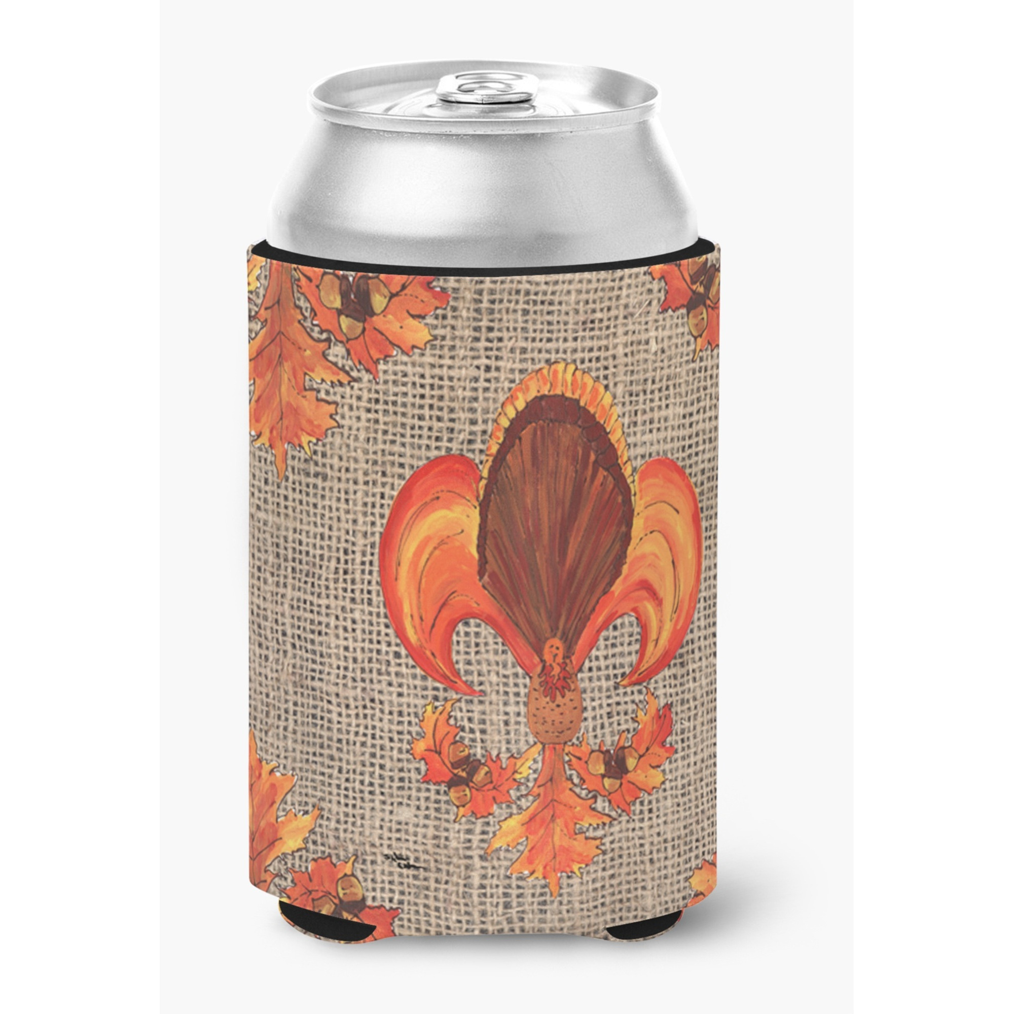 Thanksgiving Turkey Fleur de lis Can or Bottle Beverage Insulator Hugger