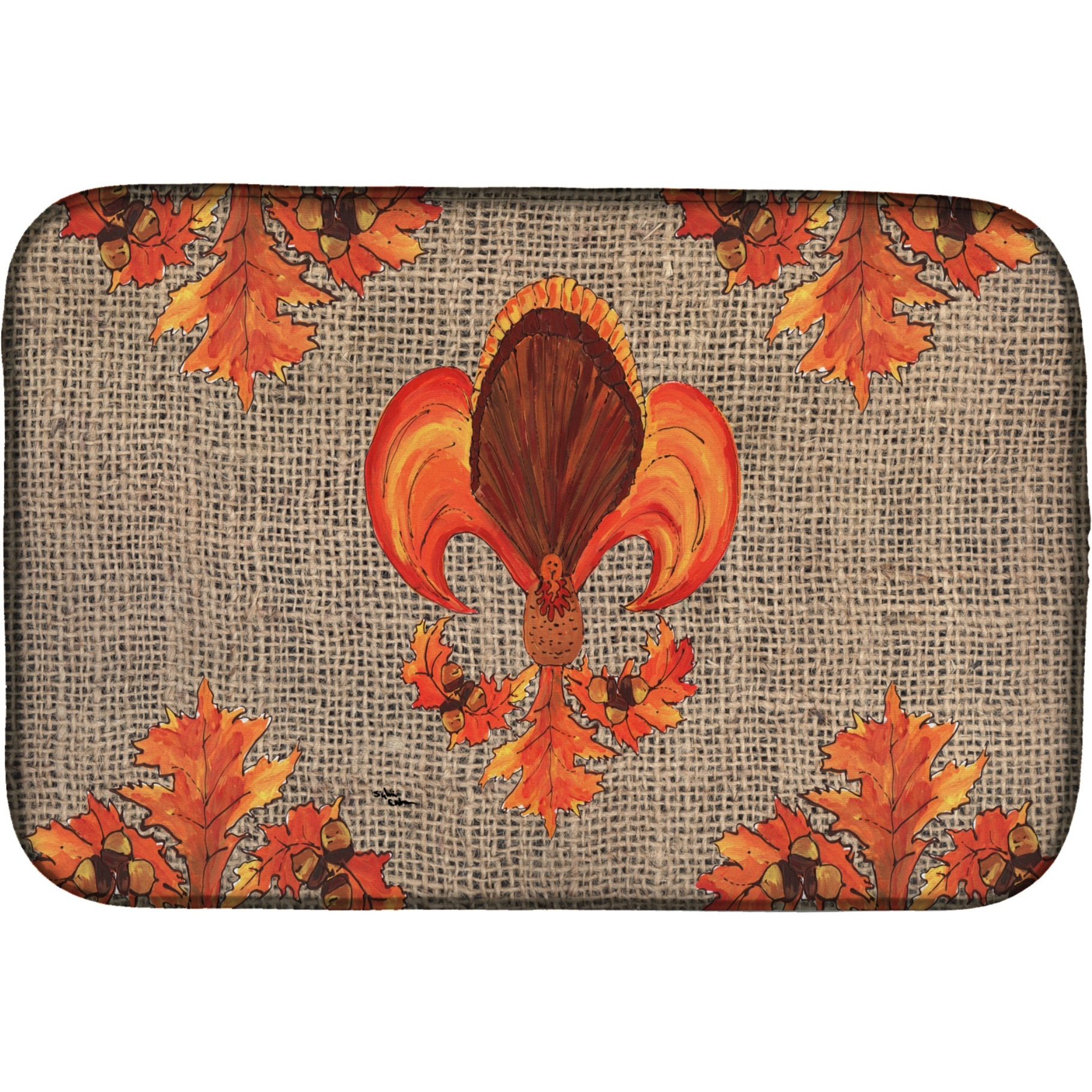&quotCaroline's Treasures Thanksgiving Turkey Fleur de lis Dish Drying Mat, 14"" x 21"", Multicolor"