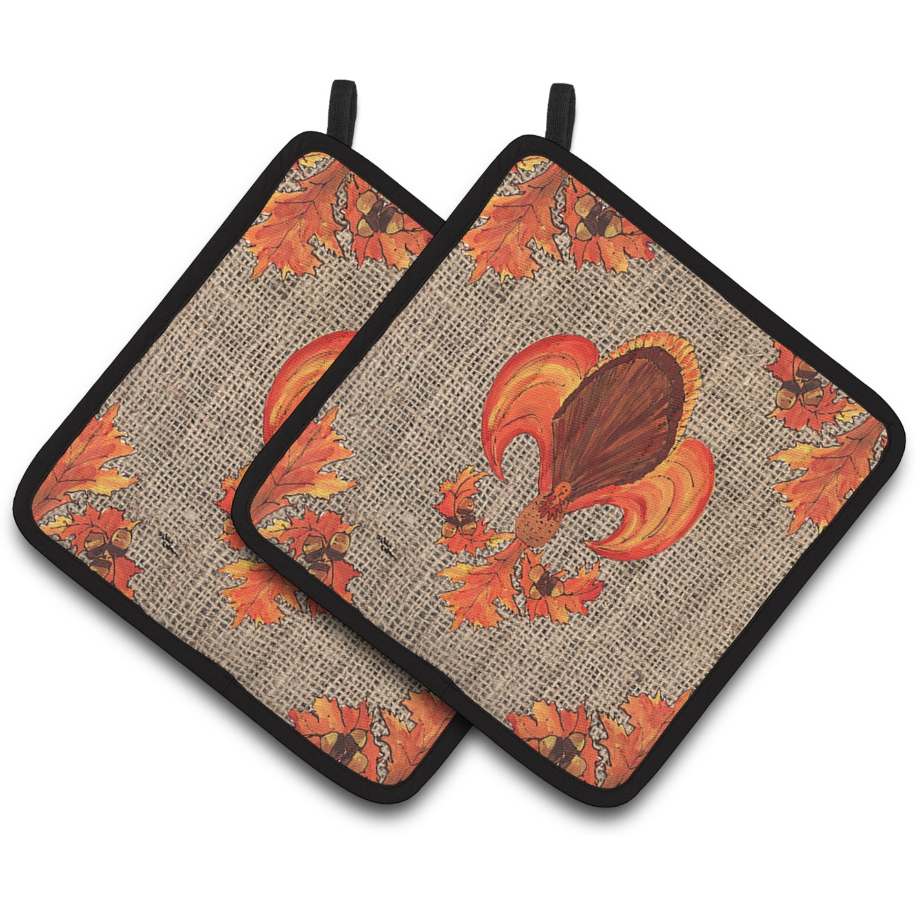 &quotCaroline's Treasures Thanksgiving Turkey Fleur De Lis Pair of Pot Holders 8744PTHD, 7.5HX7.5W, Multicolor"