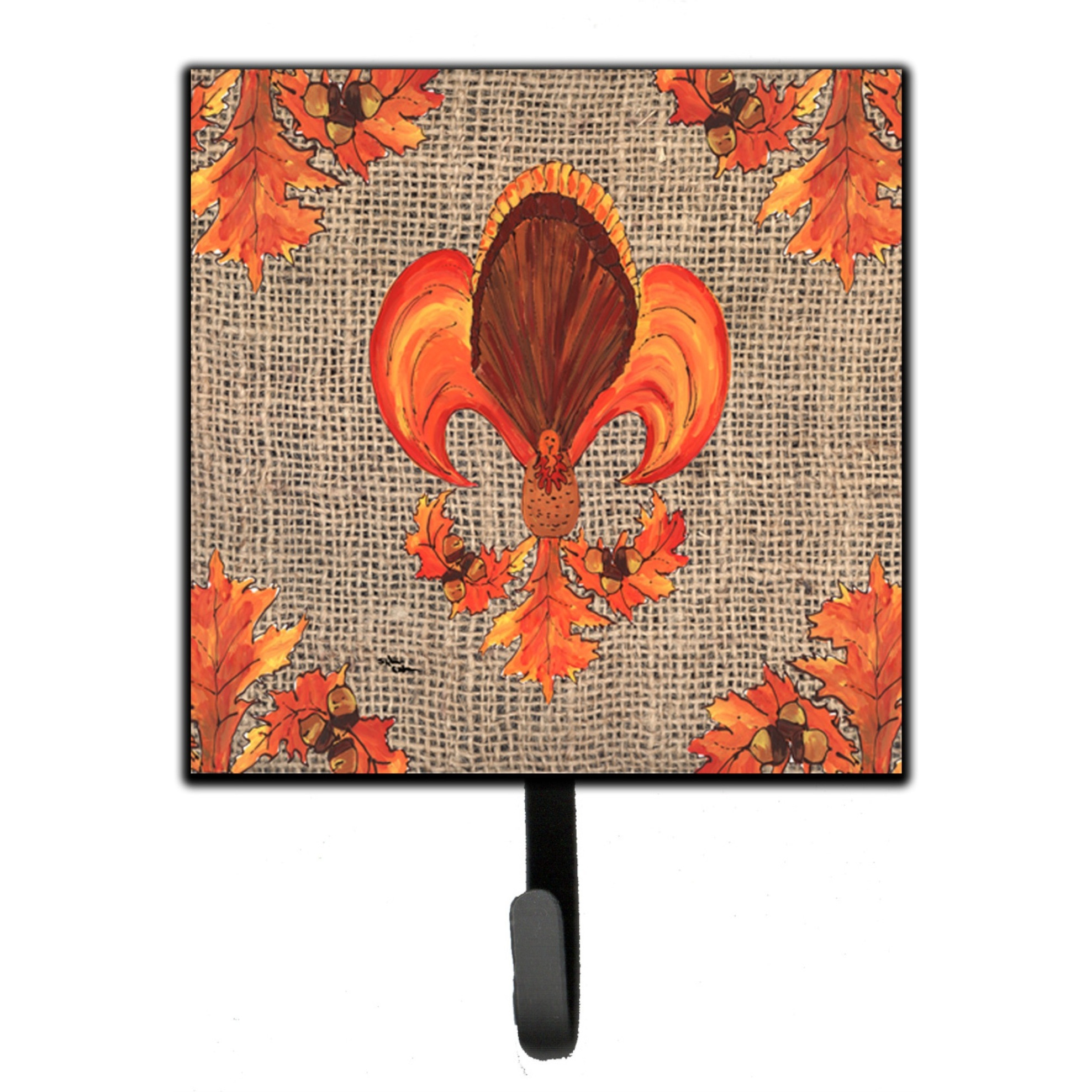 &quotCaroline's Treasures 8744SH4 Thanksgiving Turkey Fleur De Lis Leash Holder or Key Hook, Small, Multicolor"