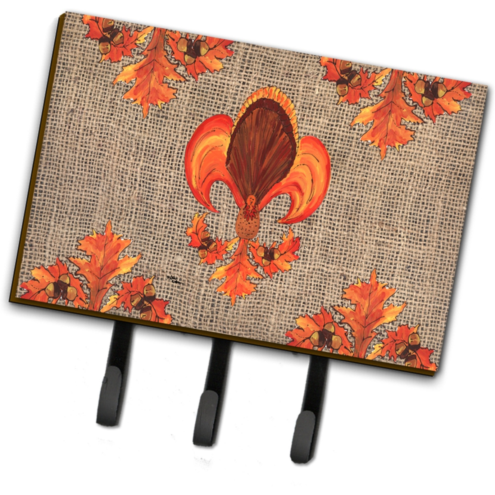 &quotCaroline's Treasures 8744TH68 Thanksgiving Turkey Fleur De Lis Leash Holder or Key Hook, Large, Multicolor"