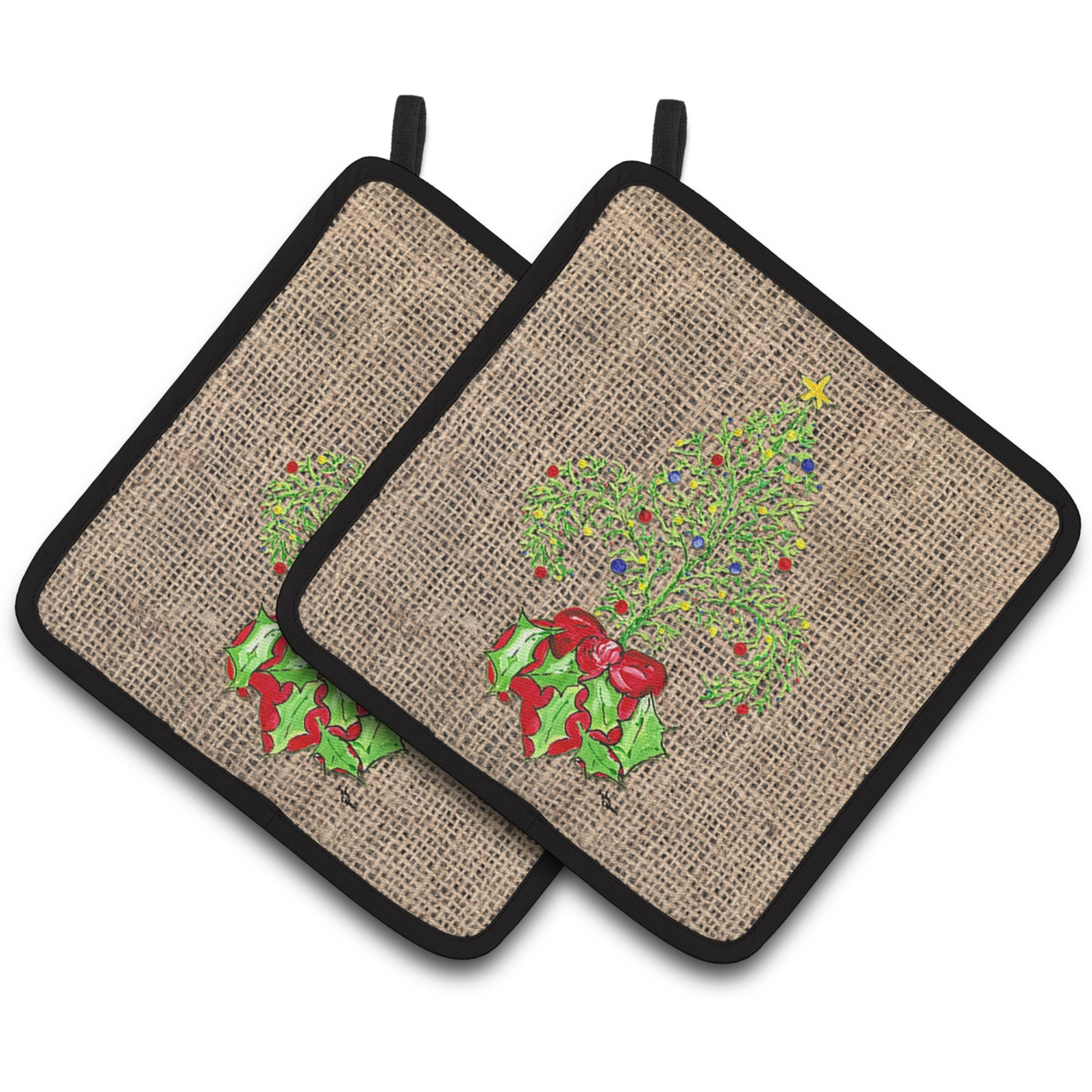 &quotCaroline's Treasures Christmas Tree Fleur De Lis Pair of Pot Holders 8745PTHD, 7.5HX7.5W, Multicolor"