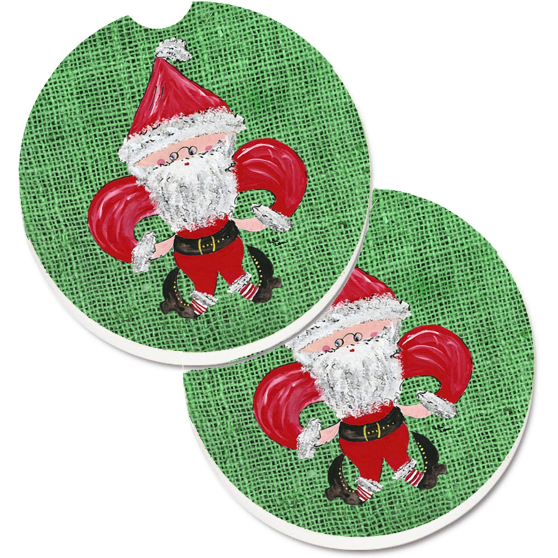 &quotCaroline's Treasures Christmas Santa Fleur De Lis Set of 2 Cup Holder Car Coasters 8746CARC, 2.56, Multicolor"