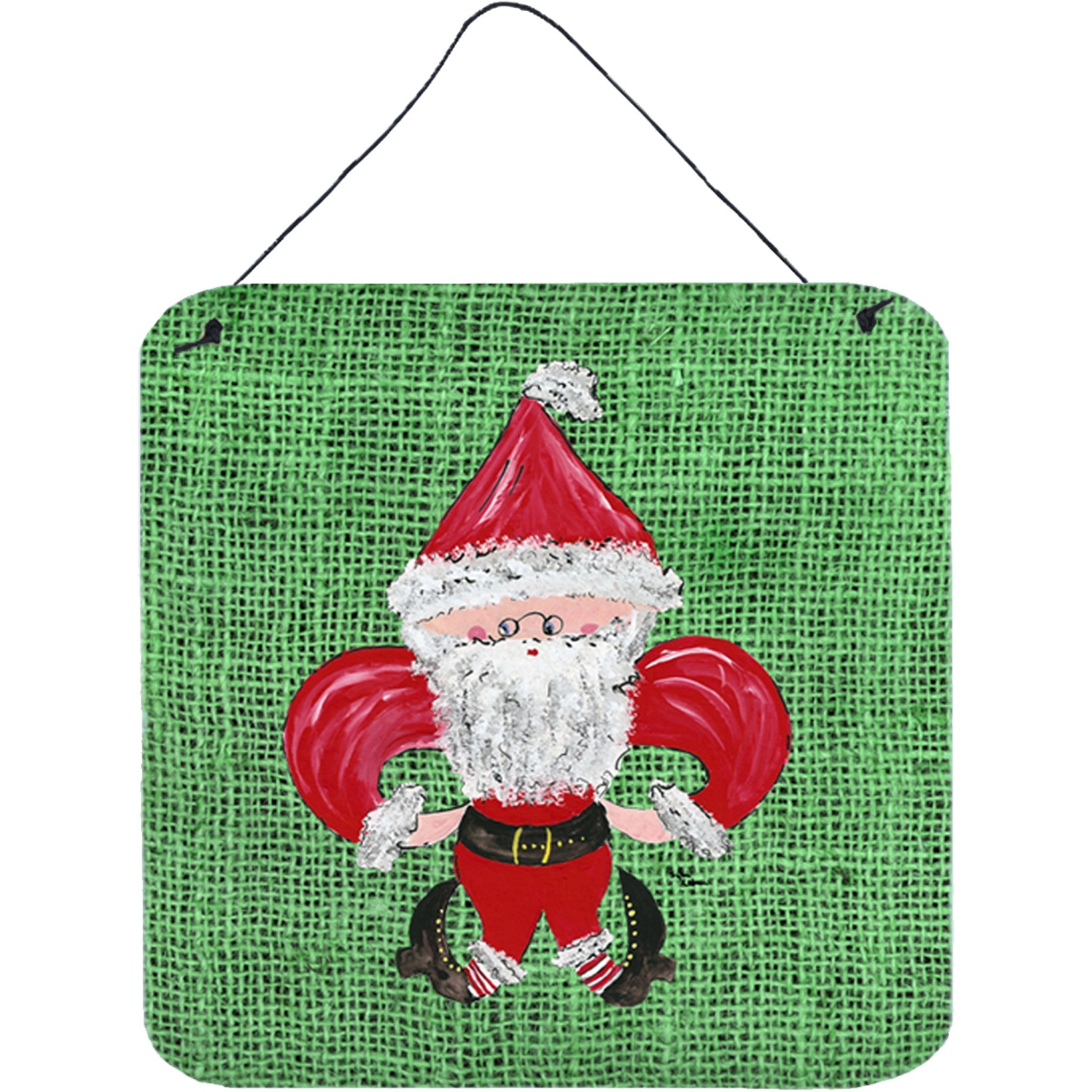 &quotCaroline's Treasures Christmas Santa Fleur De Lis Aluminum Metal Wall or Door Hanging Prints, 6 x 6"", Multicolor"