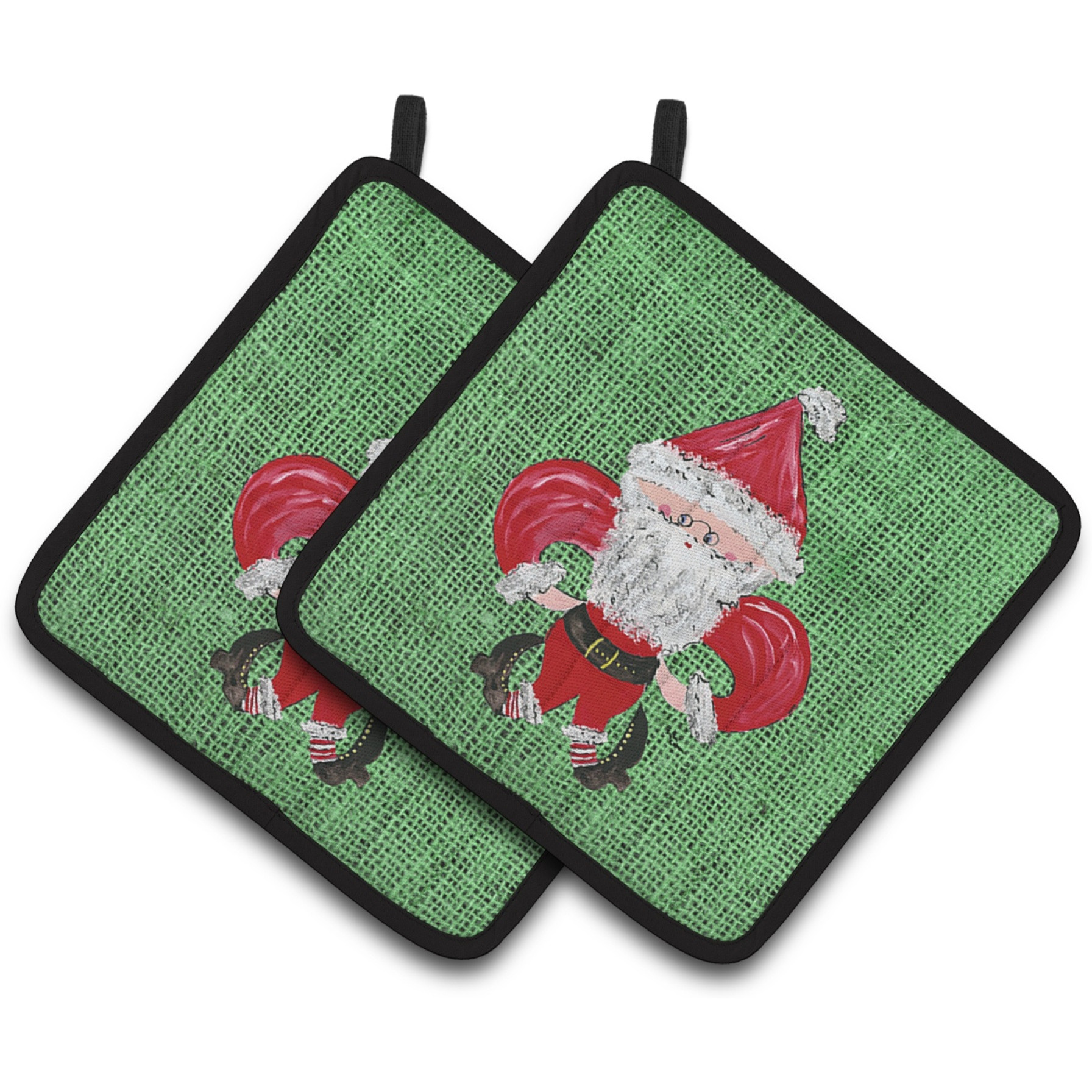 &quotCaroline's Treasures Christmas Santa Fleur De Lis Pair of Pot Holders 8746PTHD, 7.5HX7.5W, Multicolor"