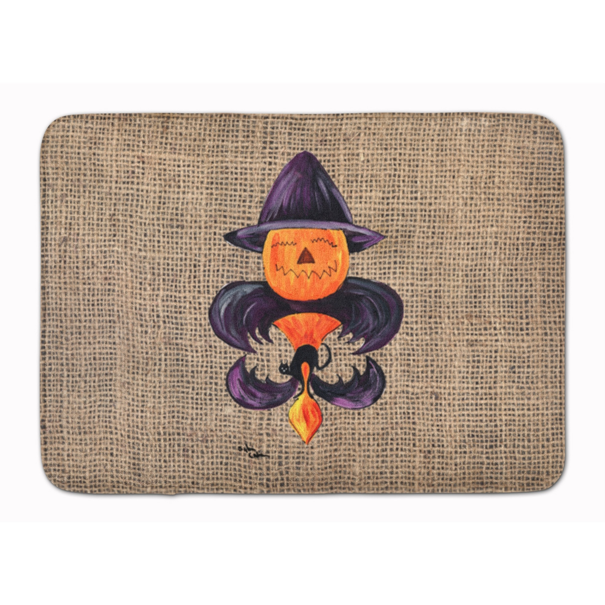 &quotCaroline's Treasures Halloween Pumpkin Bat Fleur de lis Floor Mat, 19"" x 27"", Multicolor"