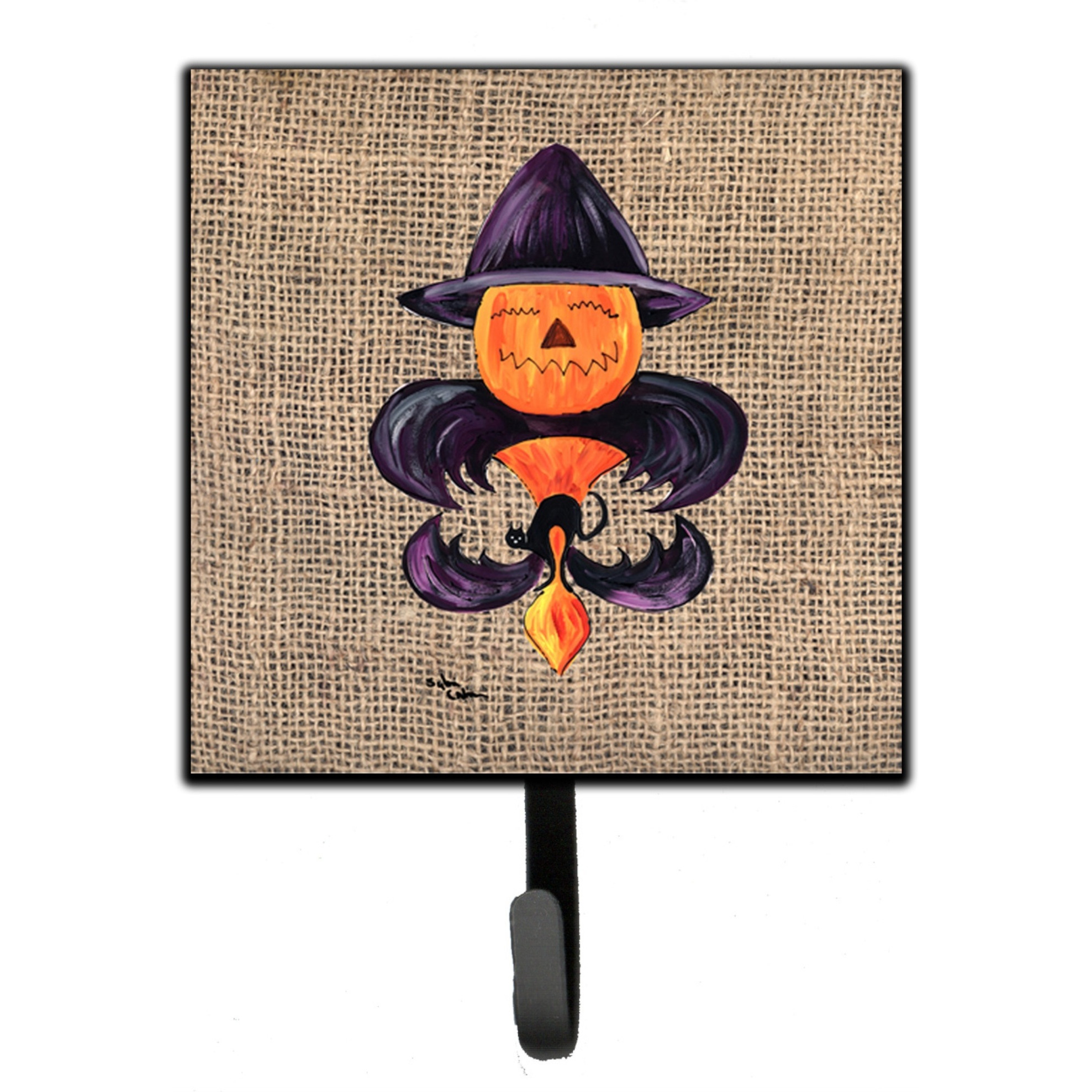 &quotCaroline's Treasures 8748SH4 Halloween Pumpkin Bat Fleur De Lis Leash Holder or Key Hook, Small, Multicolor"