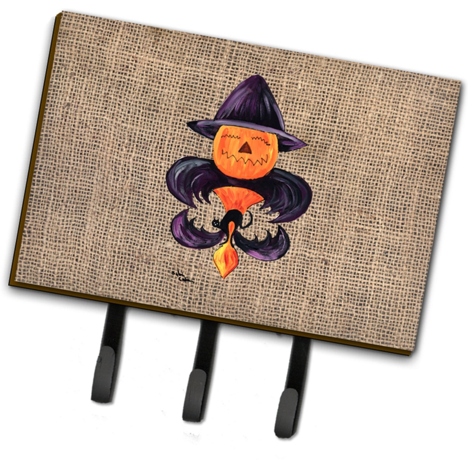 &quotCaroline's Treasures 8748TH68 Halloween Pumpkin Bat Fleur De Lis Leash Holder or Key Hook, Large, Multicolor"