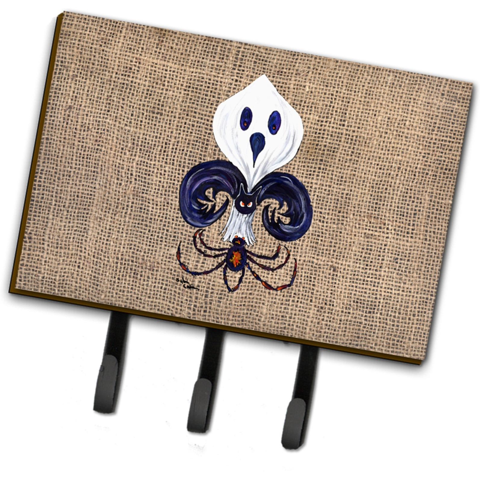 &quotCaroline's Treasures 8749TH68 Halloween Ghost Spider Bat Fleur De Lis Leash Holder or Key Hook, Large, Multicolor"