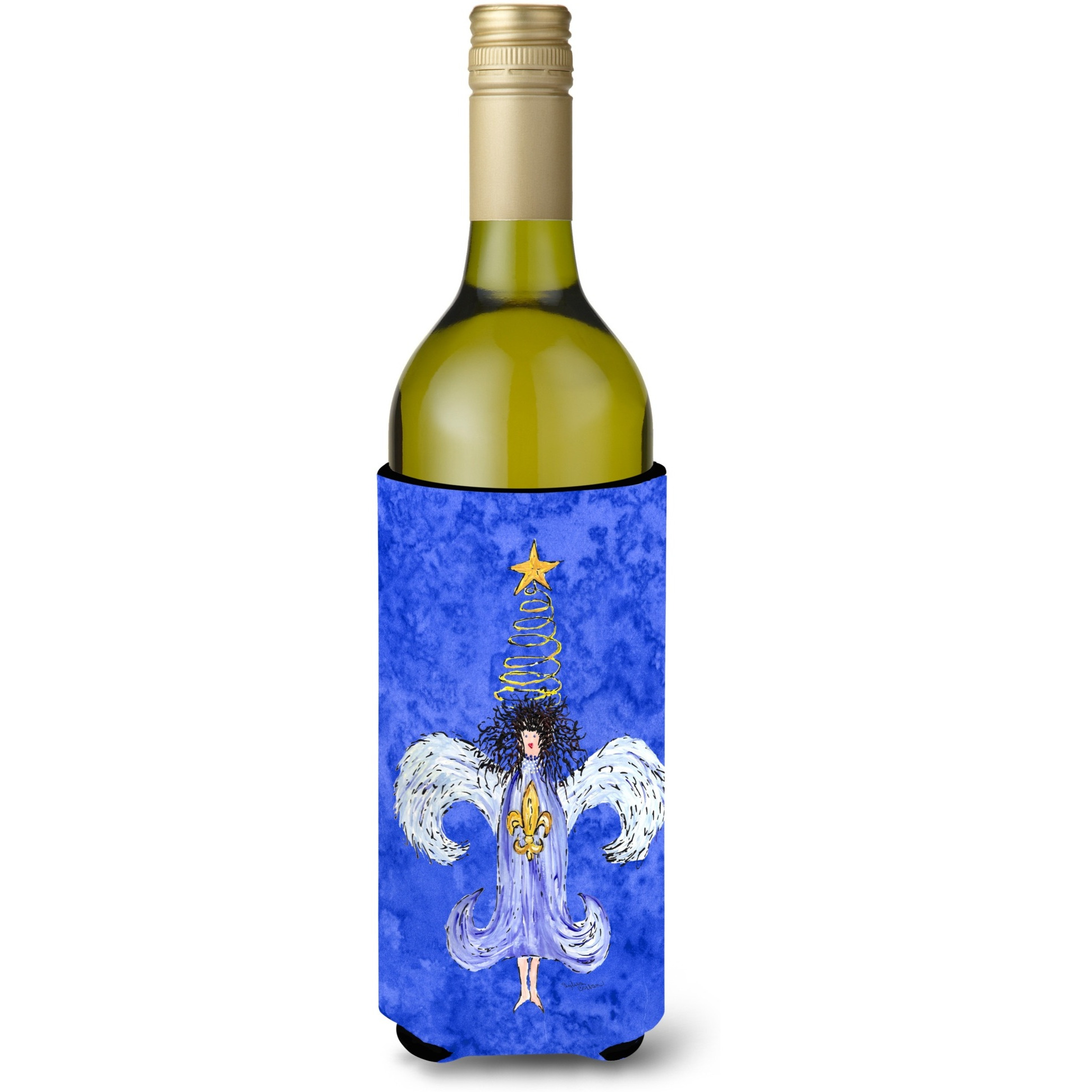 Christmas Angel Fleur de lis  Wine Bottle Beverage Insulator Beverage Insulator Hugger