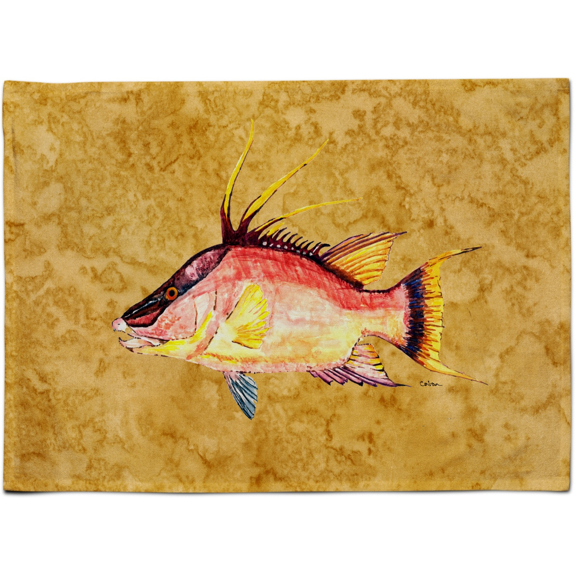 &quotCaroline's Treasures 8751PLMT Hog Snapper On Gold Fabric Placemat, Multicolor"