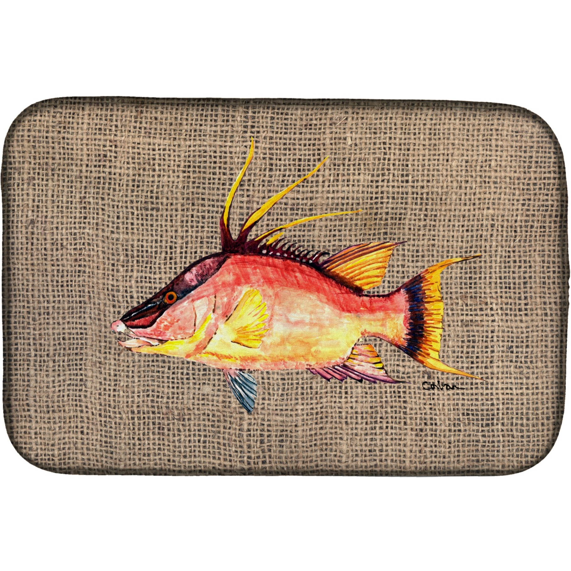 &quotCaroline's Treasures Hog Snapper on Faux Burlap Dish Drying Mat, 14"" x 21"", Multicolor"