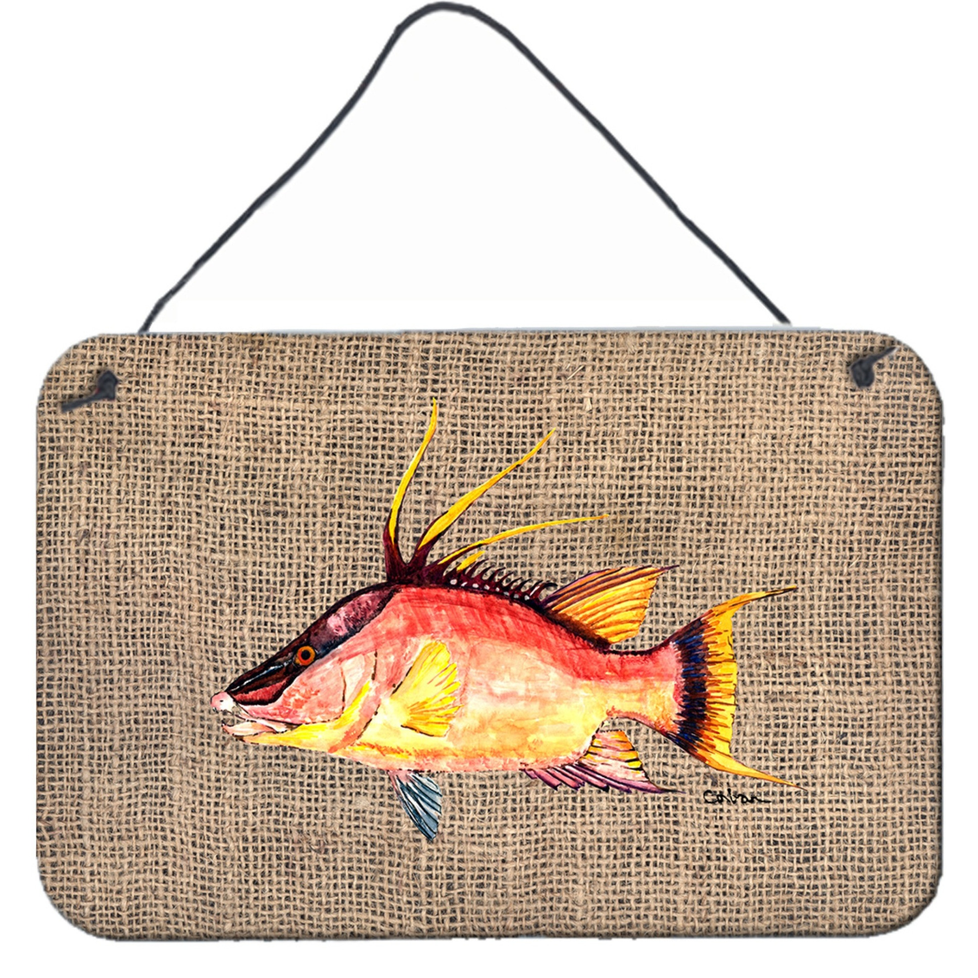 &quotCaroline's Treasures 8753DS812 Hog Snapper on Faux Burlap Wall or Door Hanging Prints, 8 x 12"", Multicolor"