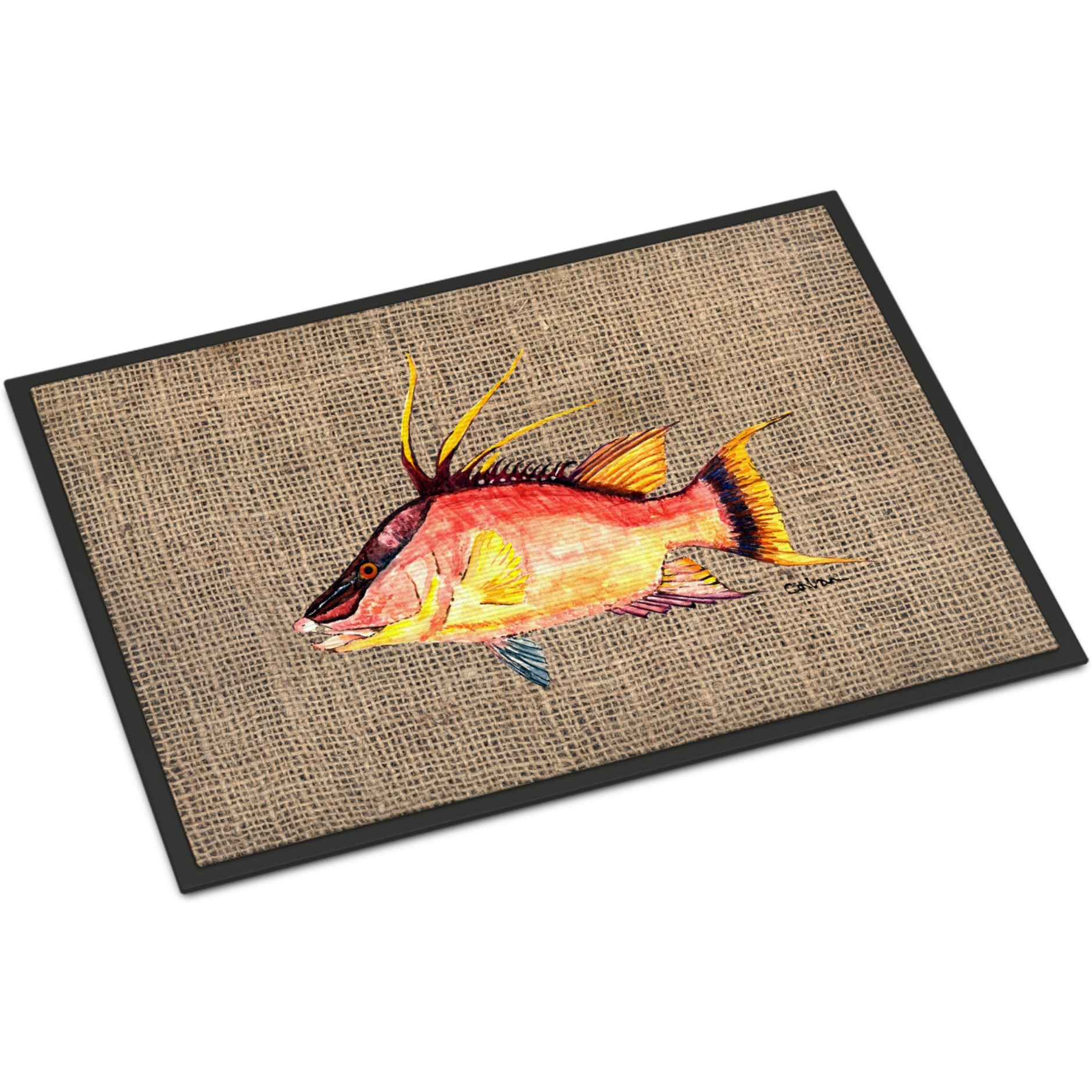 &quotCaroline's Treasures 8753JMAT Hog Snapper on Faux Burlap Indoor or Outdoor Mat, 24 x 36"", Multicolor"