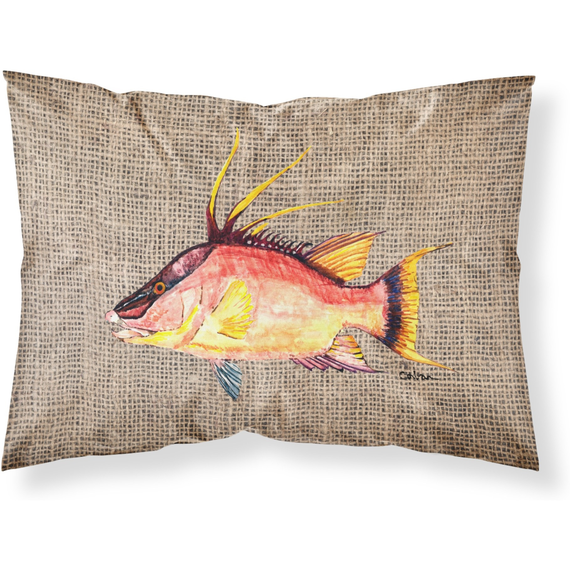 &quotCaroline's Treasures 8753PILLOWCASE Hog Snapper On Faux Burlap Fabric Standard Pillowcase, Large, Multicolor"