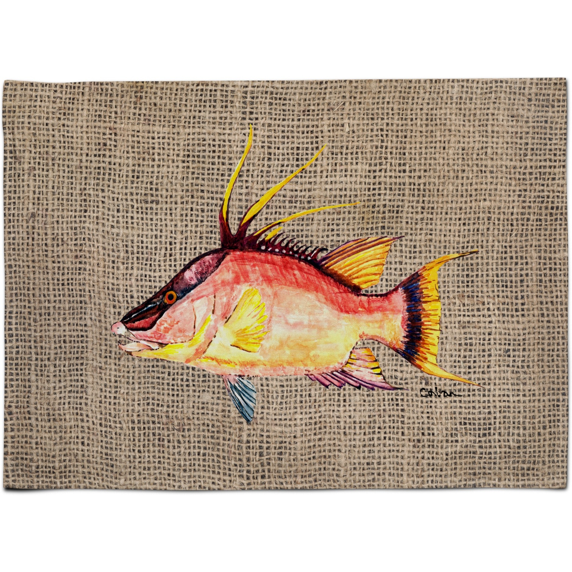 &quotCaroline's Treasures 8753PLMT Hog Snapper On Faux Burlap Fabric Placemat, Multicolor"