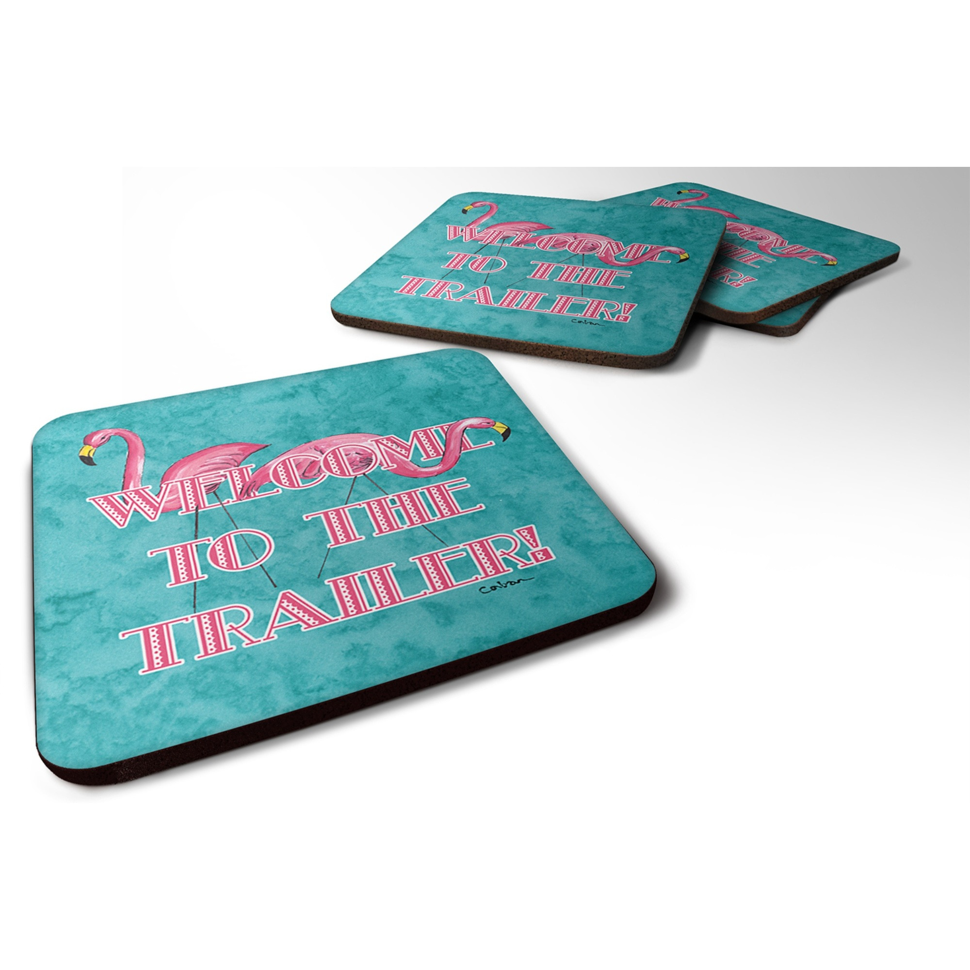 &quotCaroline's Treasures 8757FC Welcome to the Trailer Foam Coasters (Set of 4), 3.5"" H x 3.5"" W, Multicolor"
