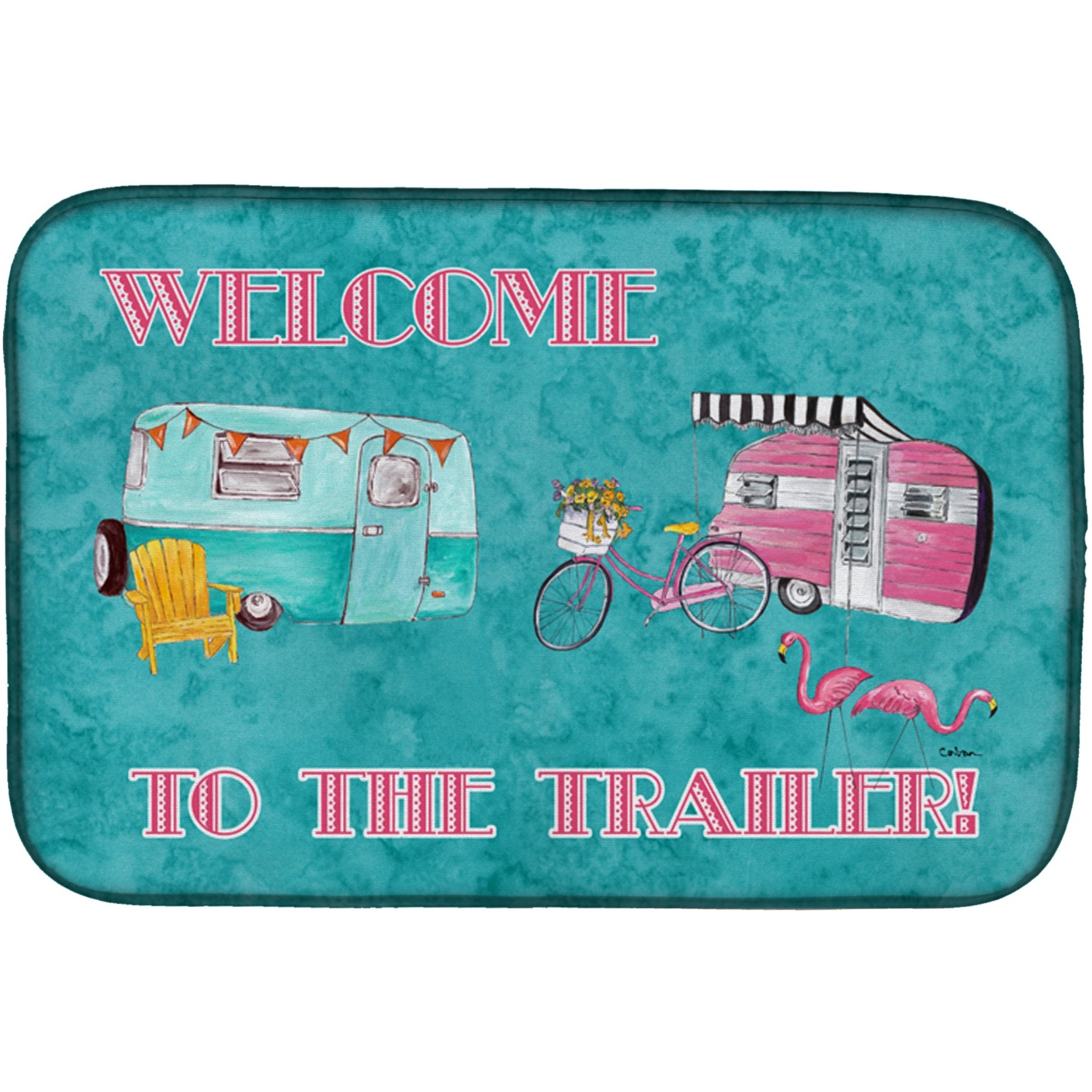 &quotCaroline's Treasures Welcome To The Trailer Dish Drying Mat, 14"" x 21"""