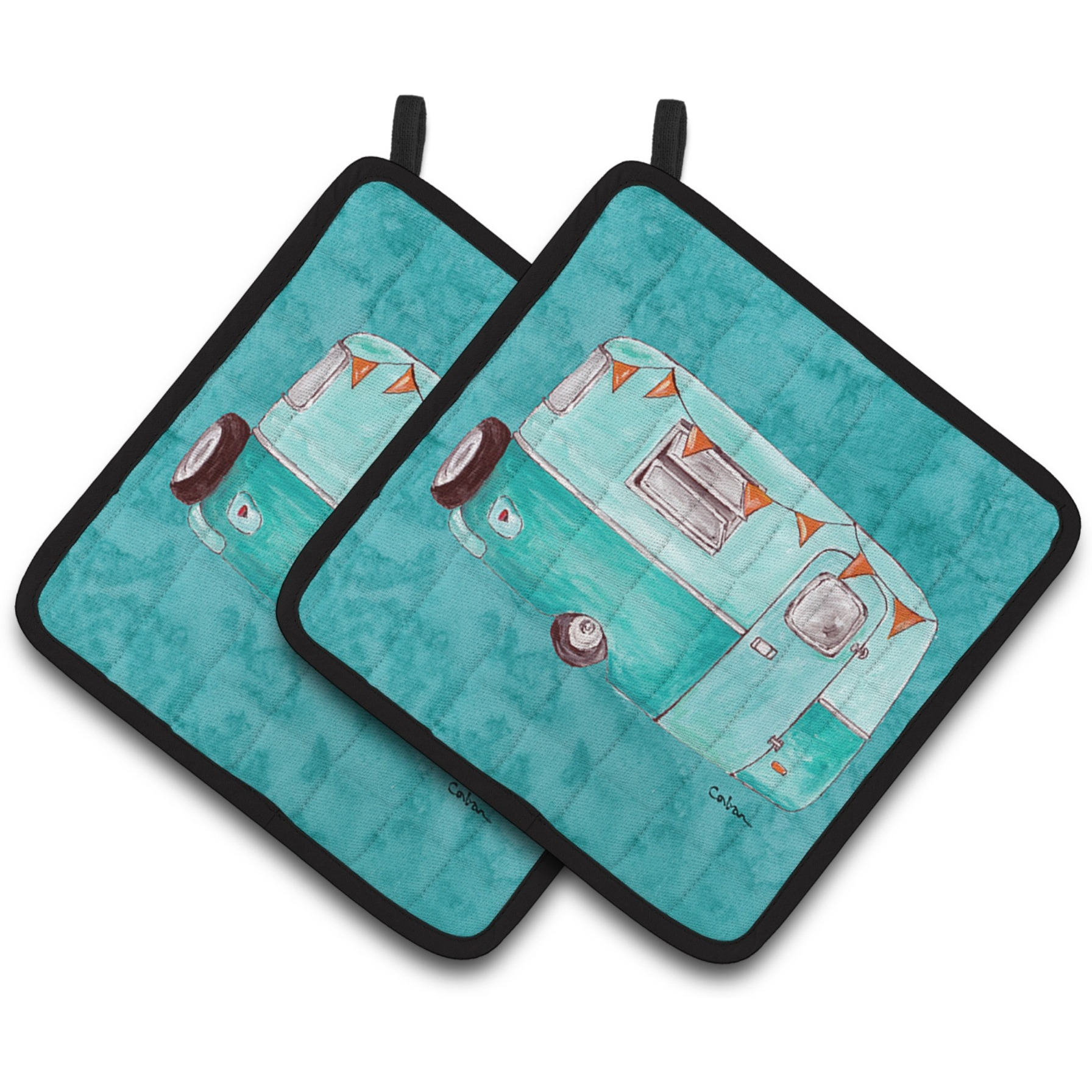 &quotCaroline's Treasures Welcome To The Trailer Pair of Pot Holders 8762PTHD, 7.5HX7.5W, Multicolor"