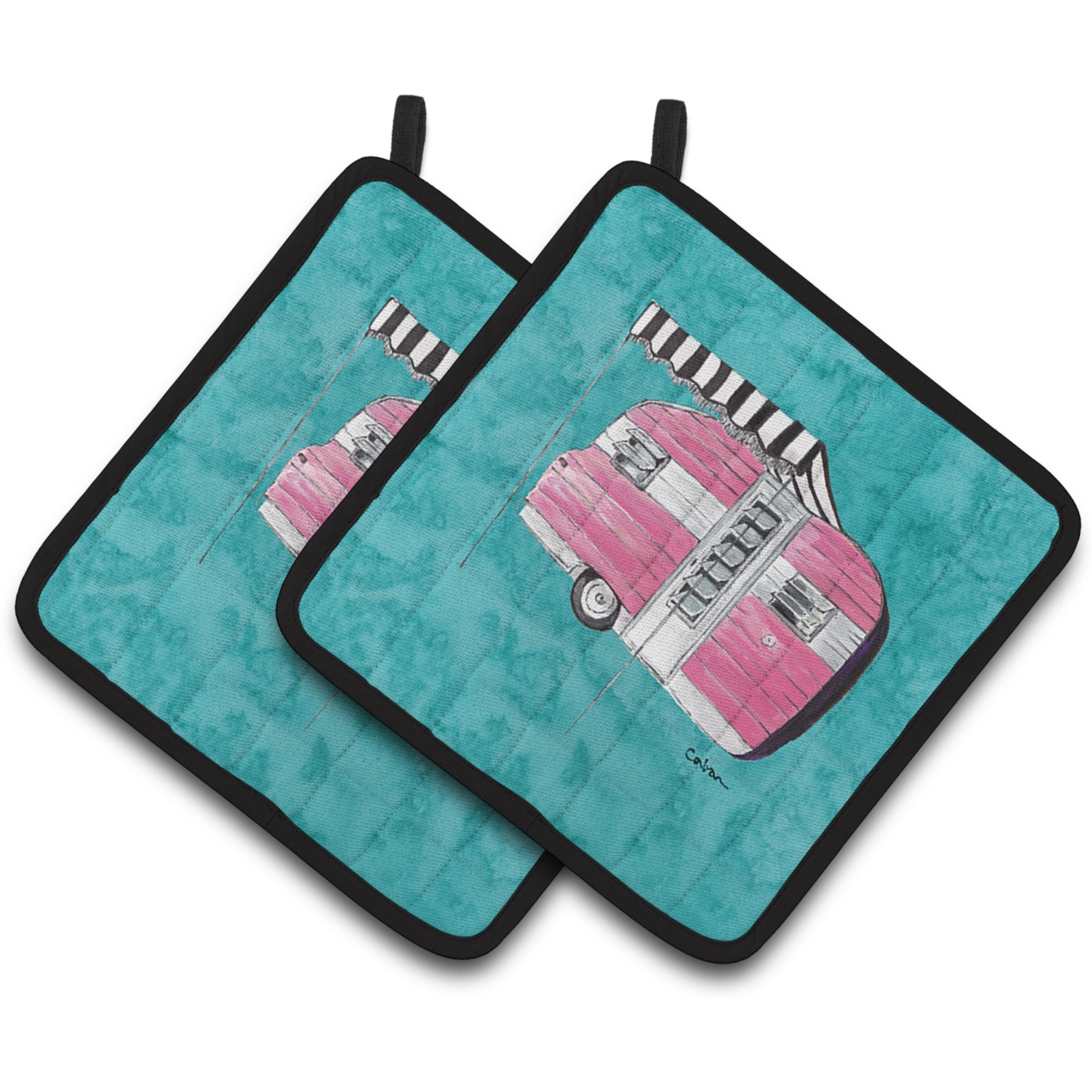 &quotCaroline's Treasures Welcome To The Trailer Pair of Pot Holders 8764PTHD, 7.5HX7.5W, Multicolor"