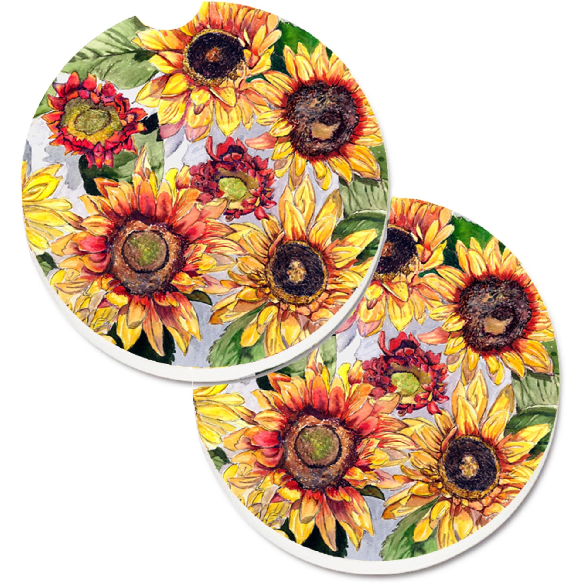 &quotCaroline's Treasures Sunflowers Set of 2 Cup Holder Car Coasters 8766CARC, 2.56, Multicolor"