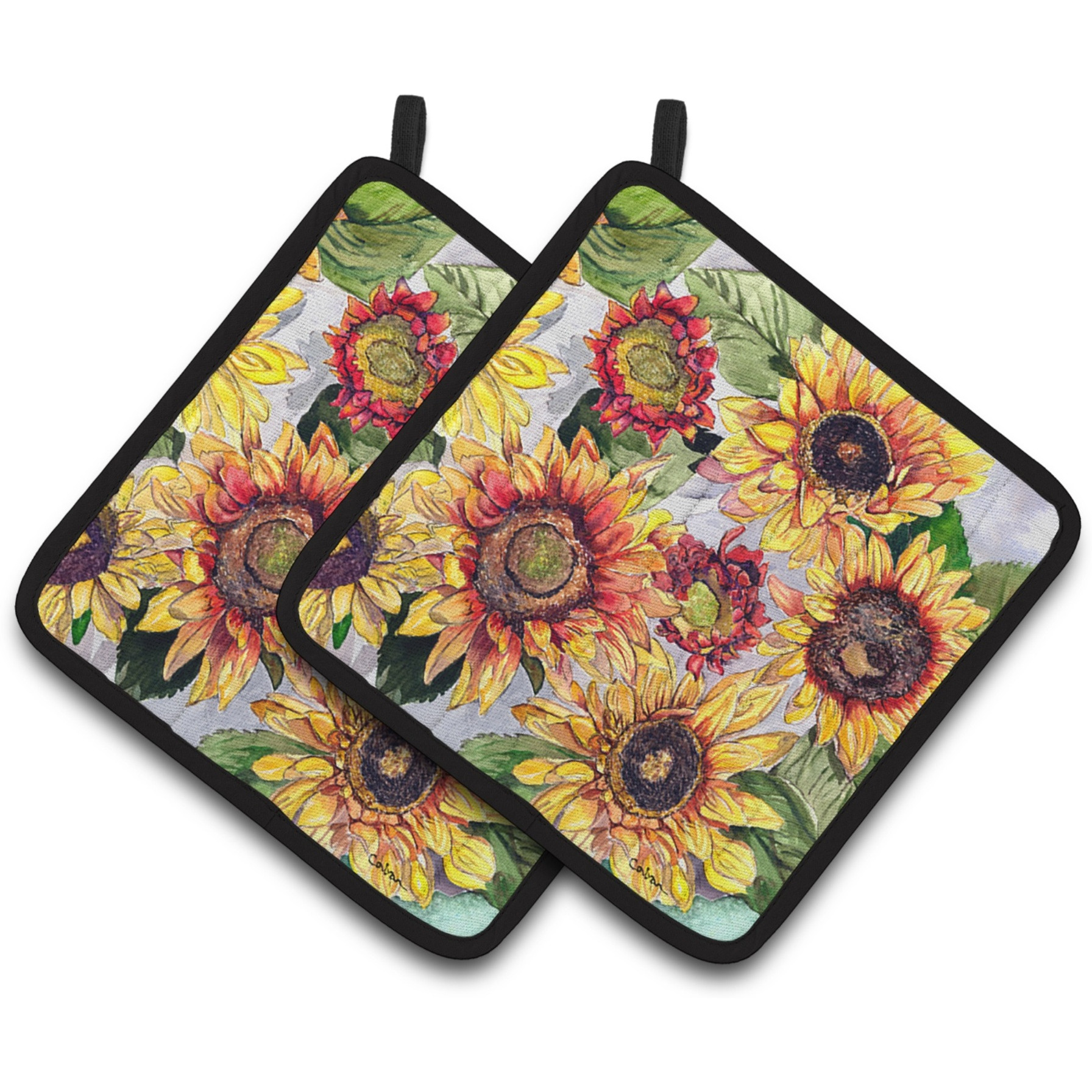 &quotCaroline's Treasures Sunflowers Pair of Pot Holders 8766PTHD, 7.5HX7.5W, Multicolor"