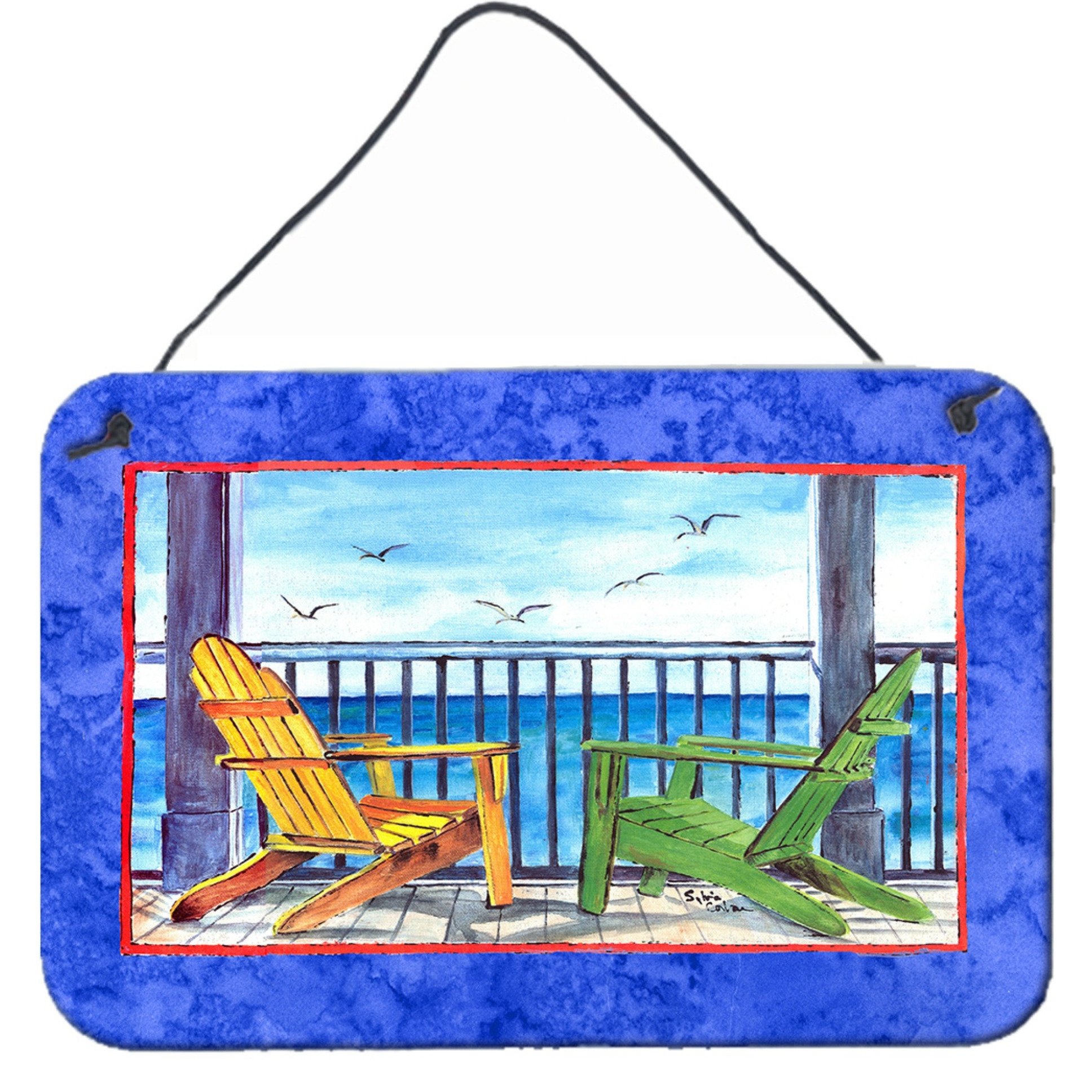 &quotCaroline's Treasures Adirondack Chairs Blue Aluminum Metal Wall or Door Hanging Prints, 8 x 12"""