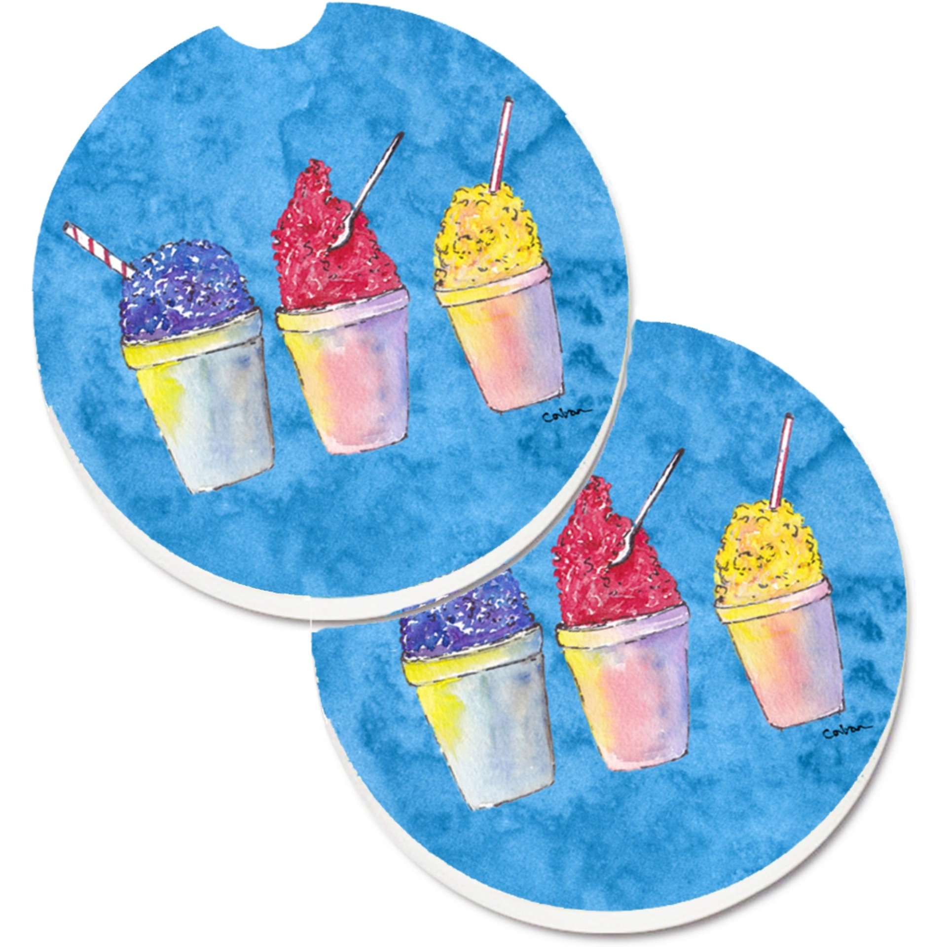 &quotCaroline's Treasures Snowballs & Snowcones Set of 2 Cup Holder Car Coasters 8780CARC, 2.56, Multicolor"