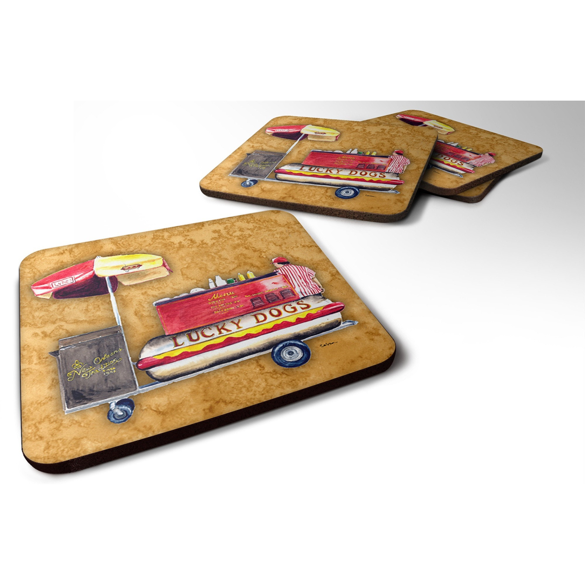 &quotCaroline's Treasures 8781FC Lucky Dog Foam Coasters (Set of 4), 3.5"" H x 3.5"" W, Multicolor"