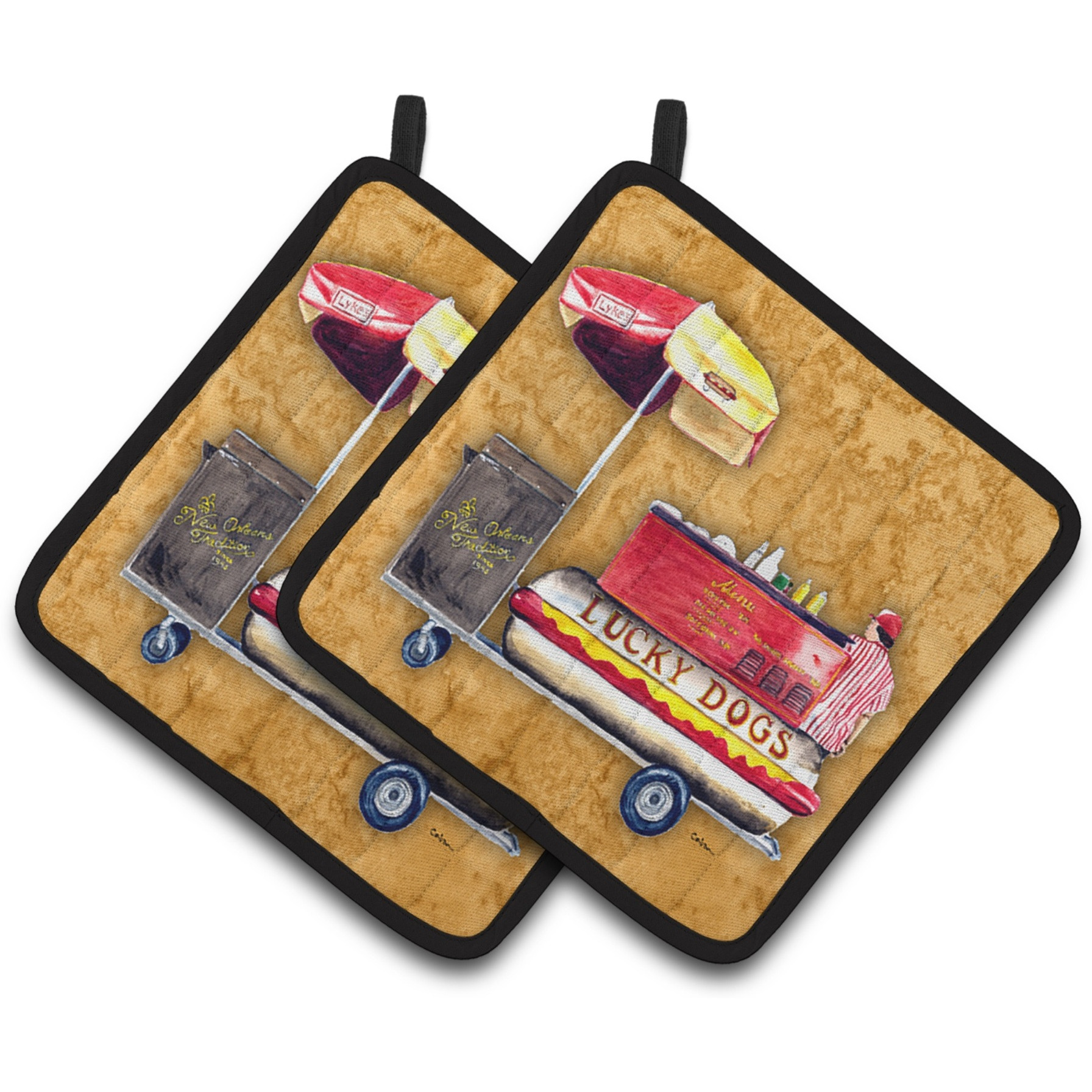 &quotCaroline's Treasures Hot Dog Pair of Pot Holders 8781PTHD, 7.5HX7.5W, Multicolor"