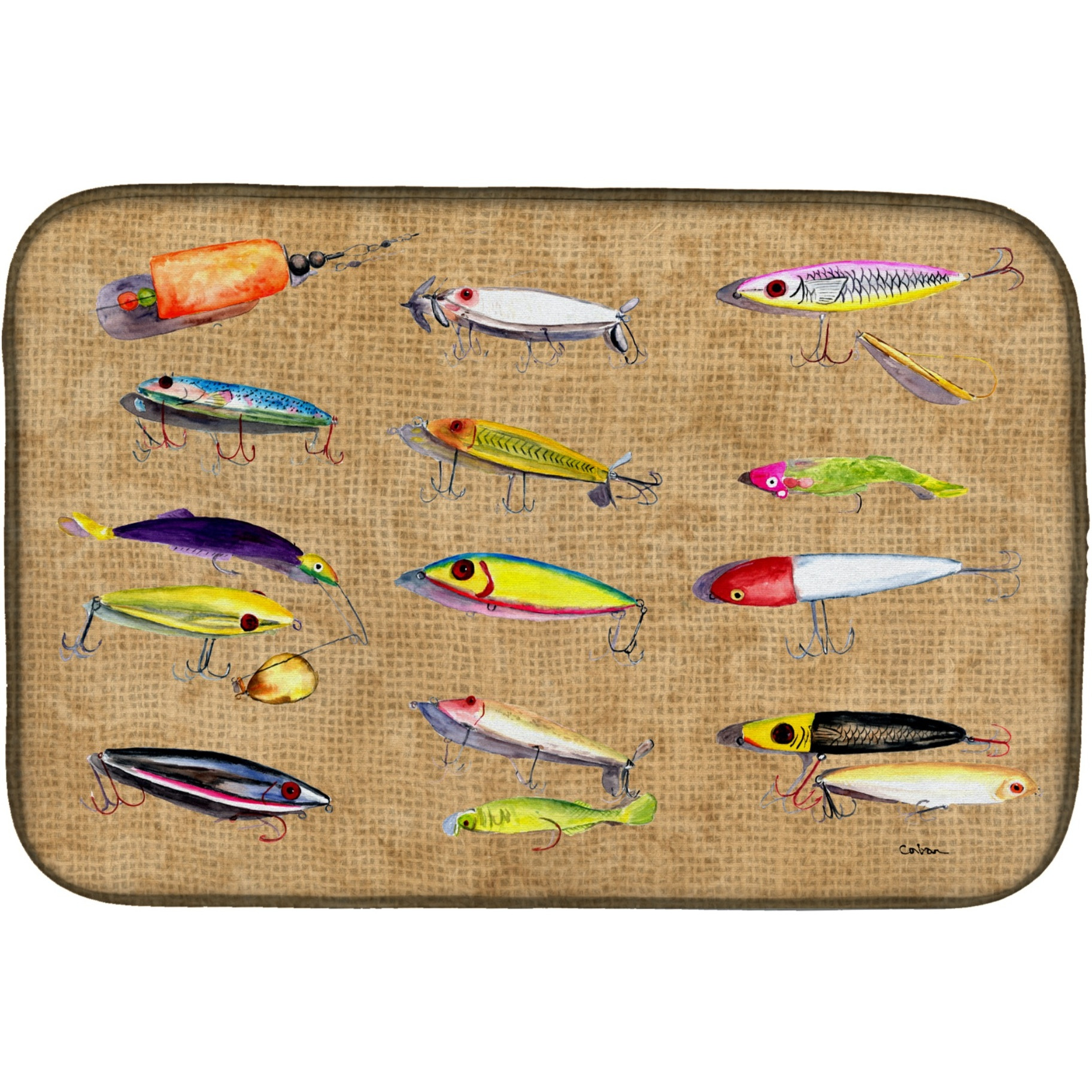 &quotCaroline's Treasures Fishing Lures Dish Drying Mat, 14"" x 21"", Multicolor"