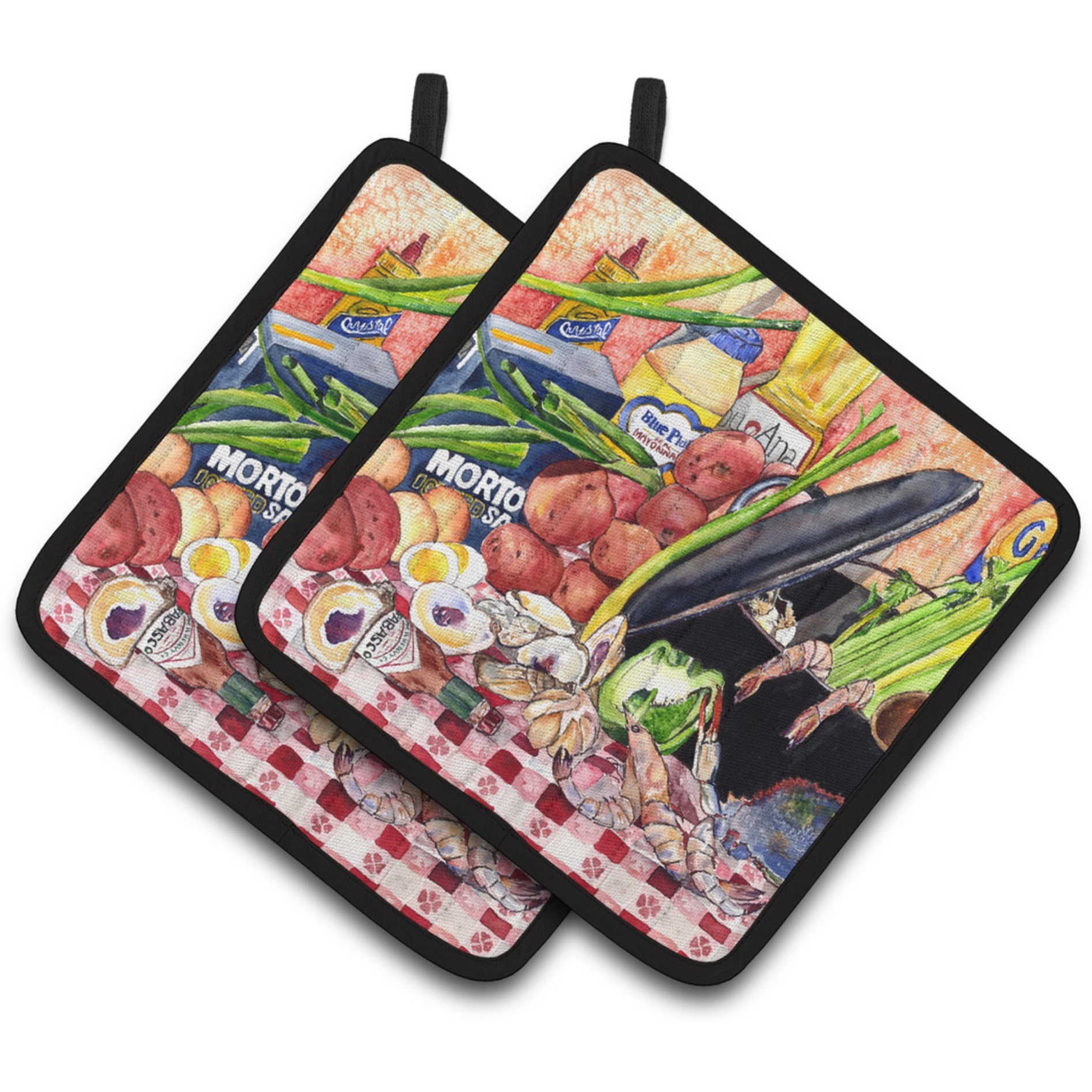 &quotCaroline's Treasures Recipe For Gumbo & Potato Salad Flag Pair of Pot Holders 8825-1PTHD, 7.5HX7.5W, Multicolor"