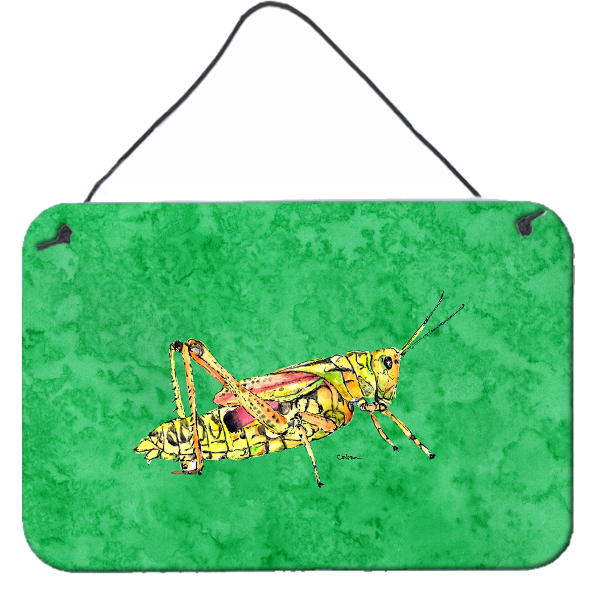&quotCaroline's Treasures Grasshopper on Green Aluminum Metal Wall or Door Hanging Prints, 8 x 12"", Multicolor"
