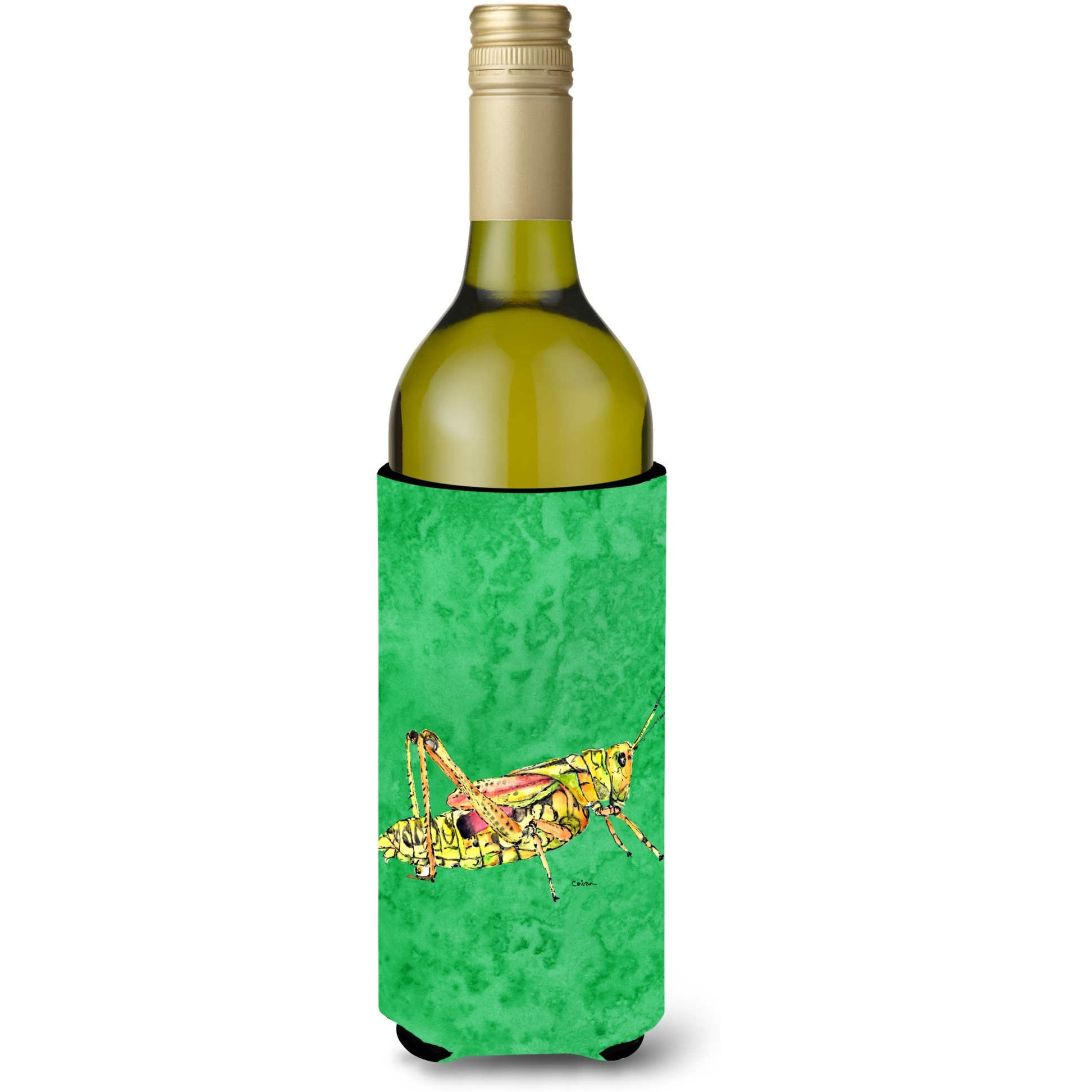 Grasshopper on Green Wine Bottle Beverage Insulator Beverage Insulator Hugger