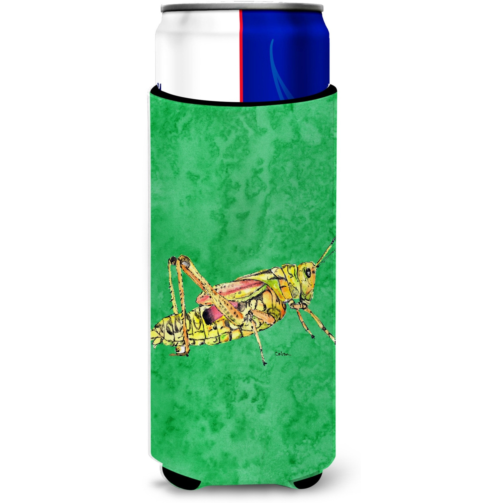 Grasshopper on Green Ultra Beverage Insulators for slim cans 8849MUK