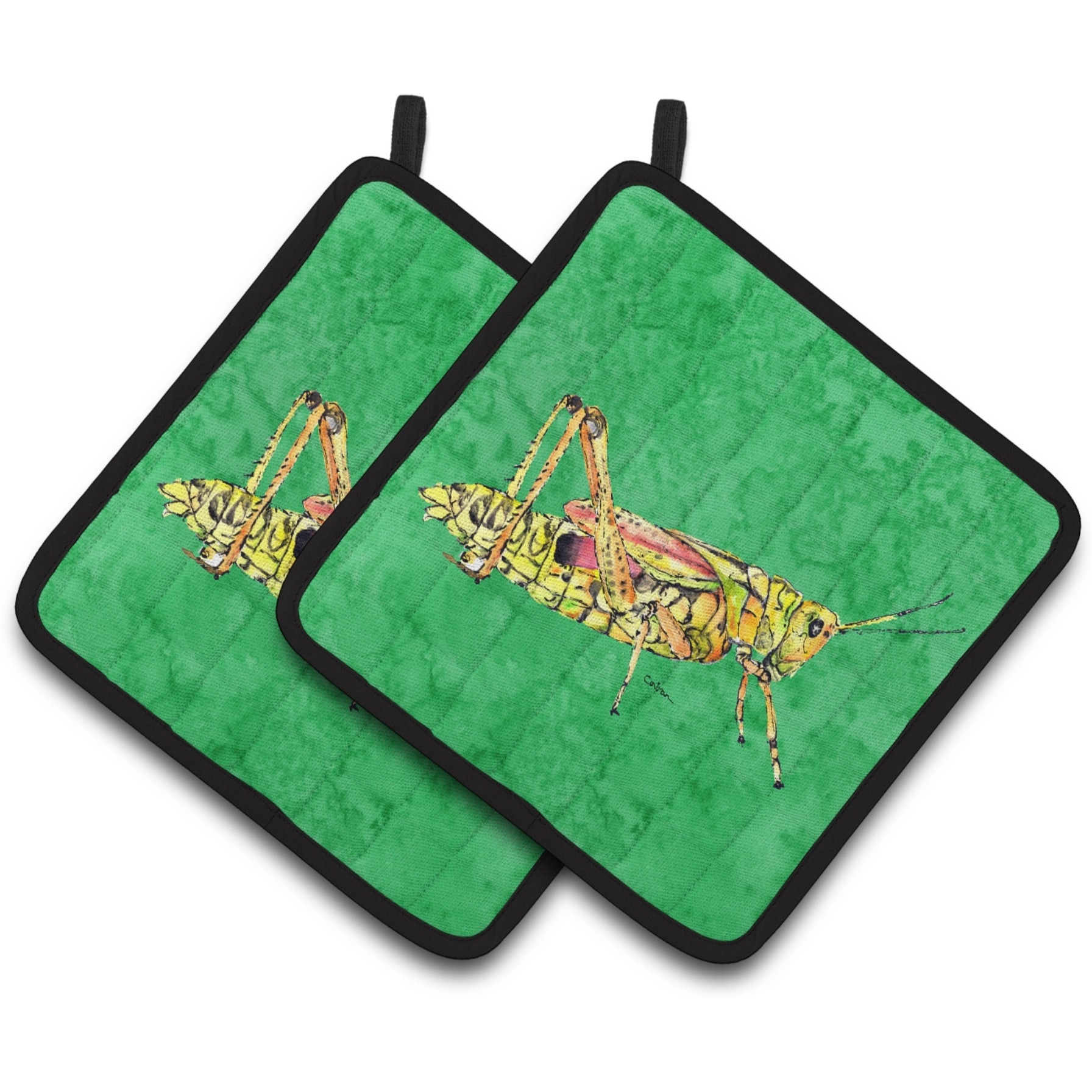 &quotCaroline's Treasures Grasshopper On green Pair of Pot Holders 8849PTHD, 7.5HX7.5W, Multicolor"