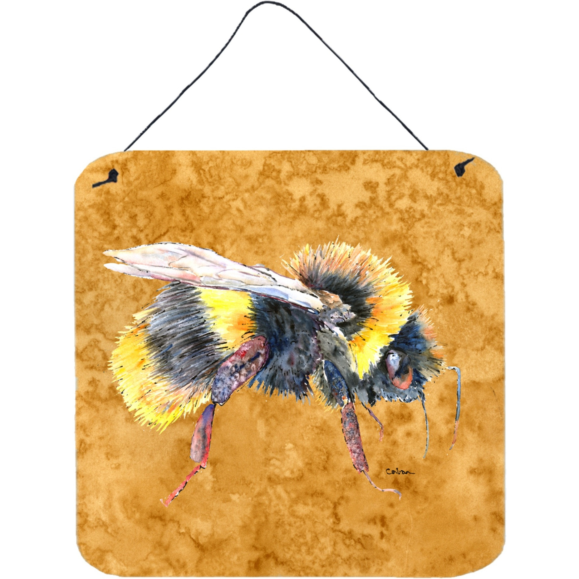 &quotCaroline's Treasures Bee on Gold Aluminum Metal Wall or Door Hanging Prints, 6 x 6"", Multicolor"