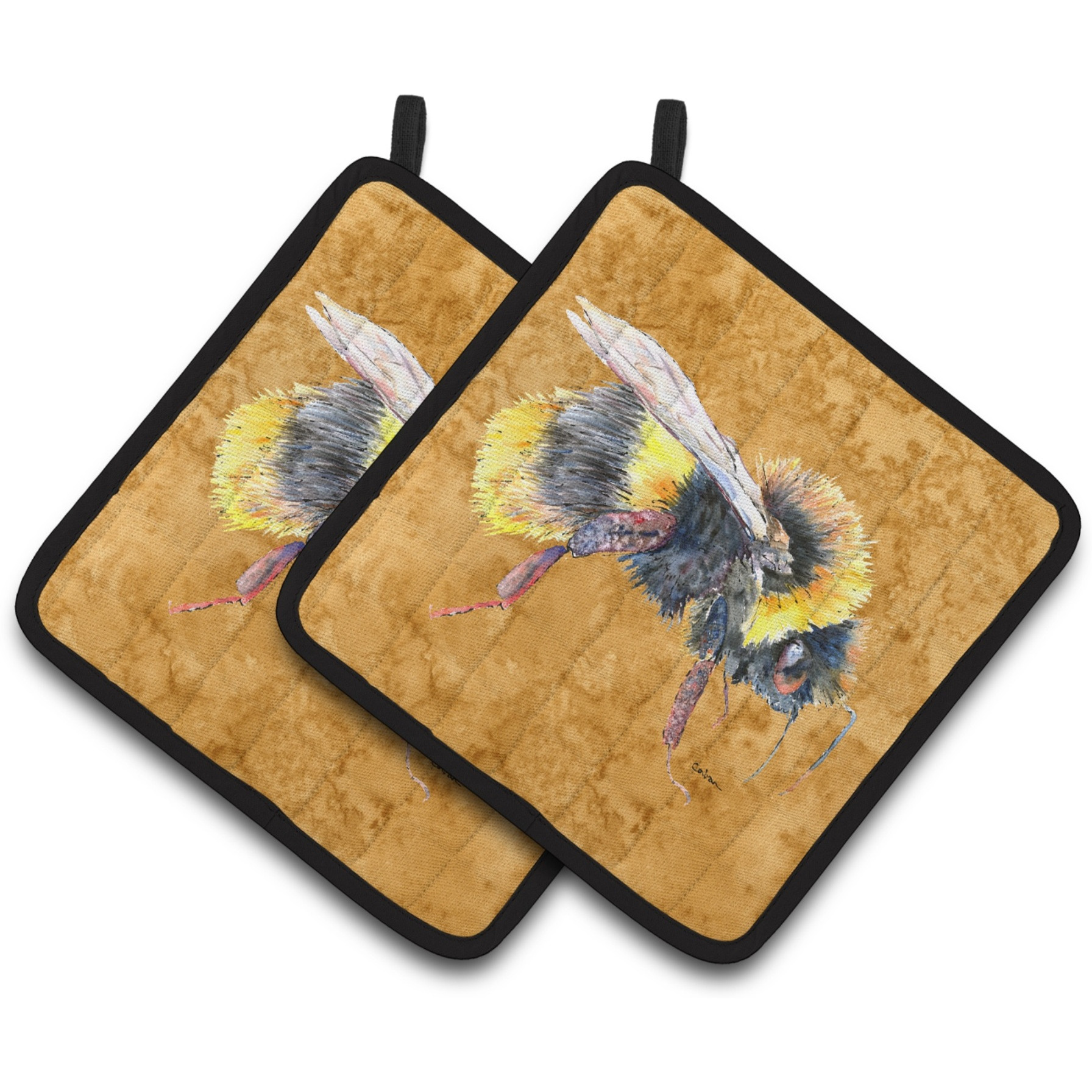 &quotCaroline's Treasures Bee On Gold Pair of Pot Holders 8850PTHD, 7.5HX7.5W, Multicolor"