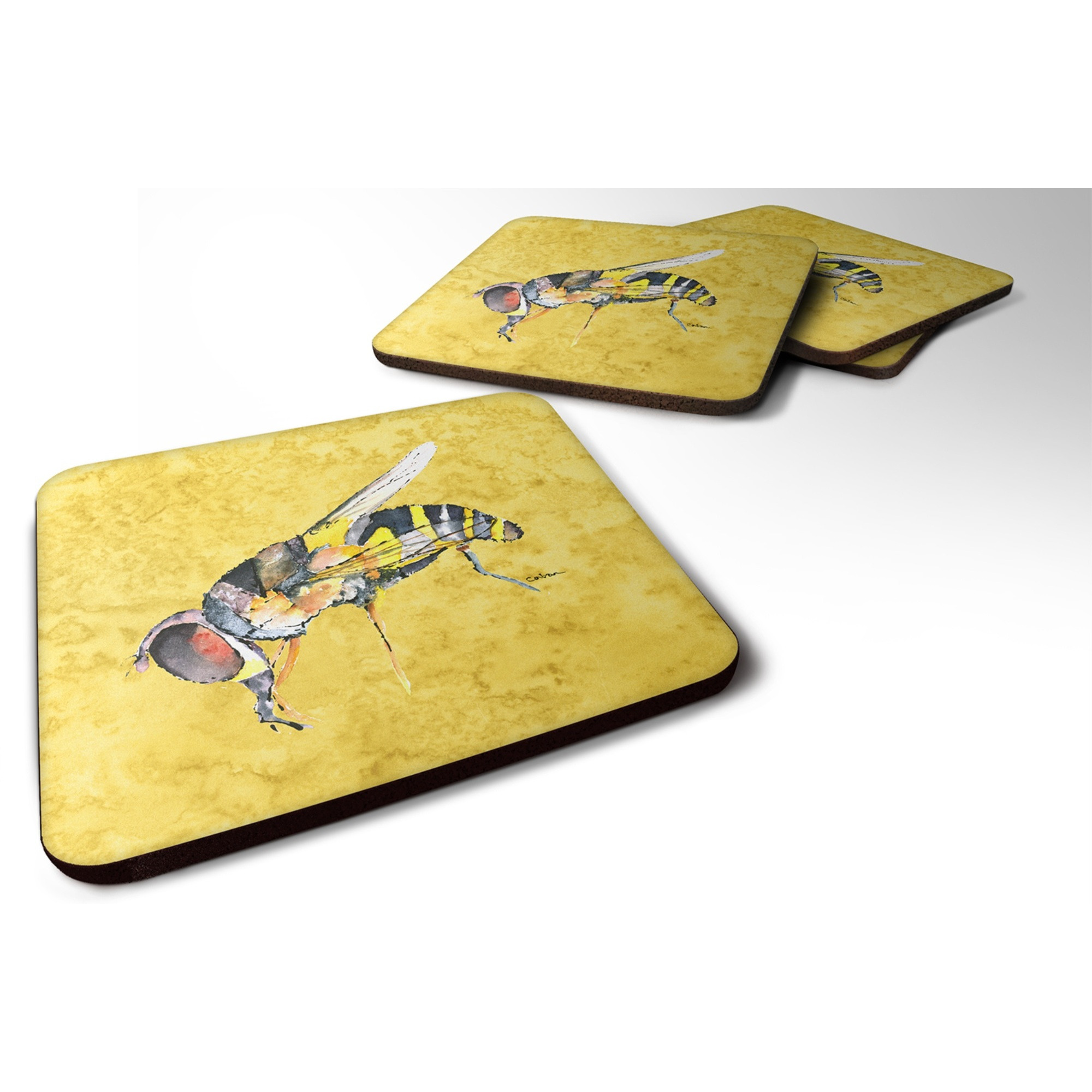 &quotCaroline's Treasures 8851FC Bee on Yellow Foam Coasters (Set of 4), 3.5"" H x 3.5"" W, Multicolor"