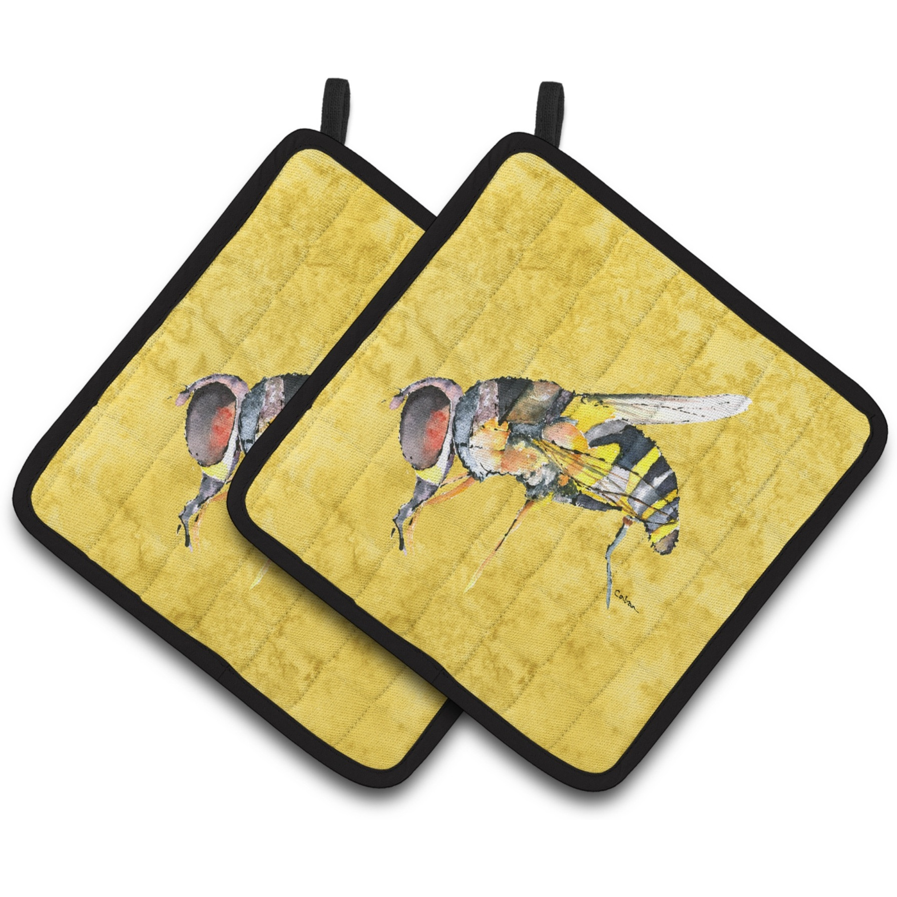 &quotCaroline's Treasures Bee On Yellow Pair of Pot Holders 8851PTHD, 7.5HX7.5W, Multicolor"