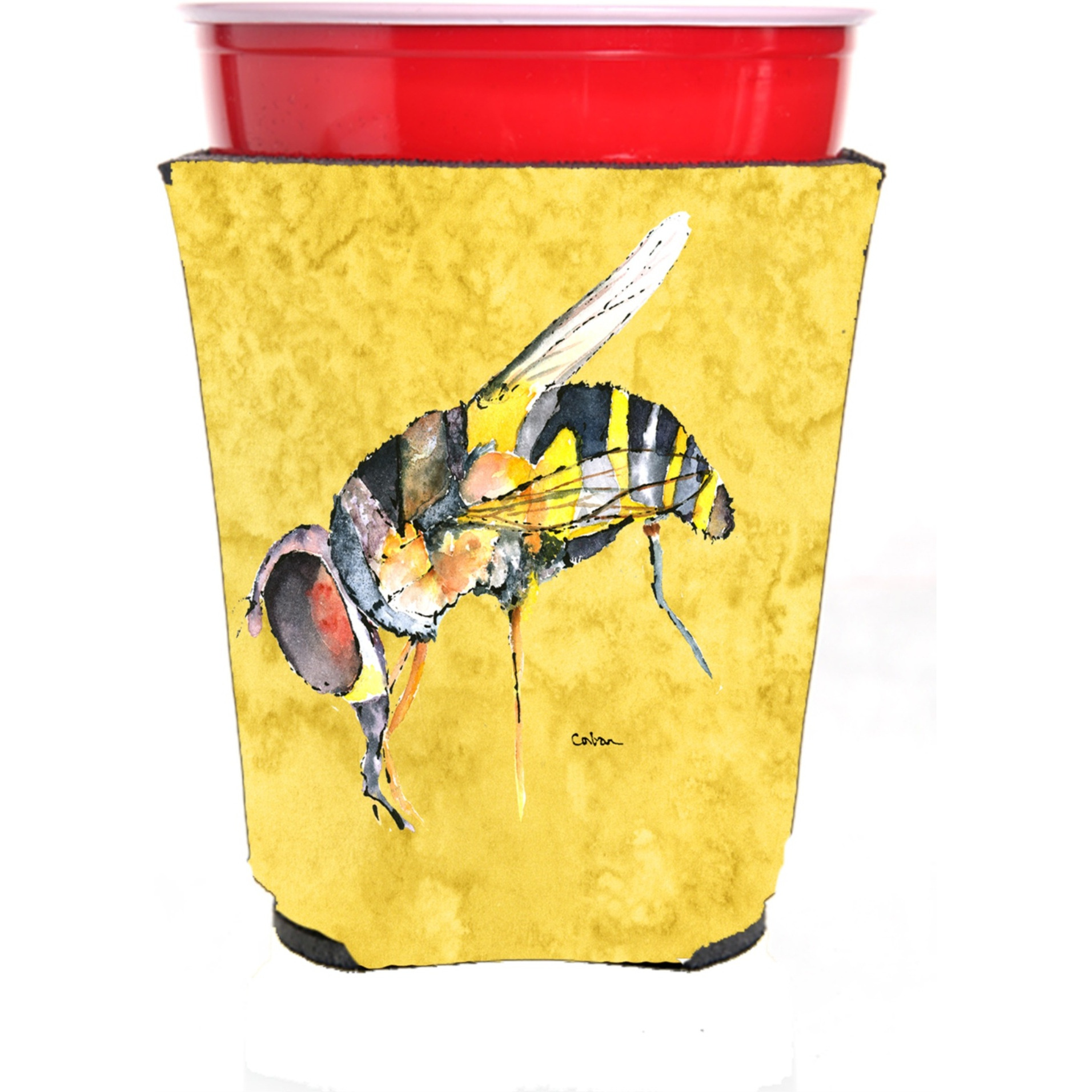 Bee on Yellow Red Solo Cup Beverage Insulator Hugger